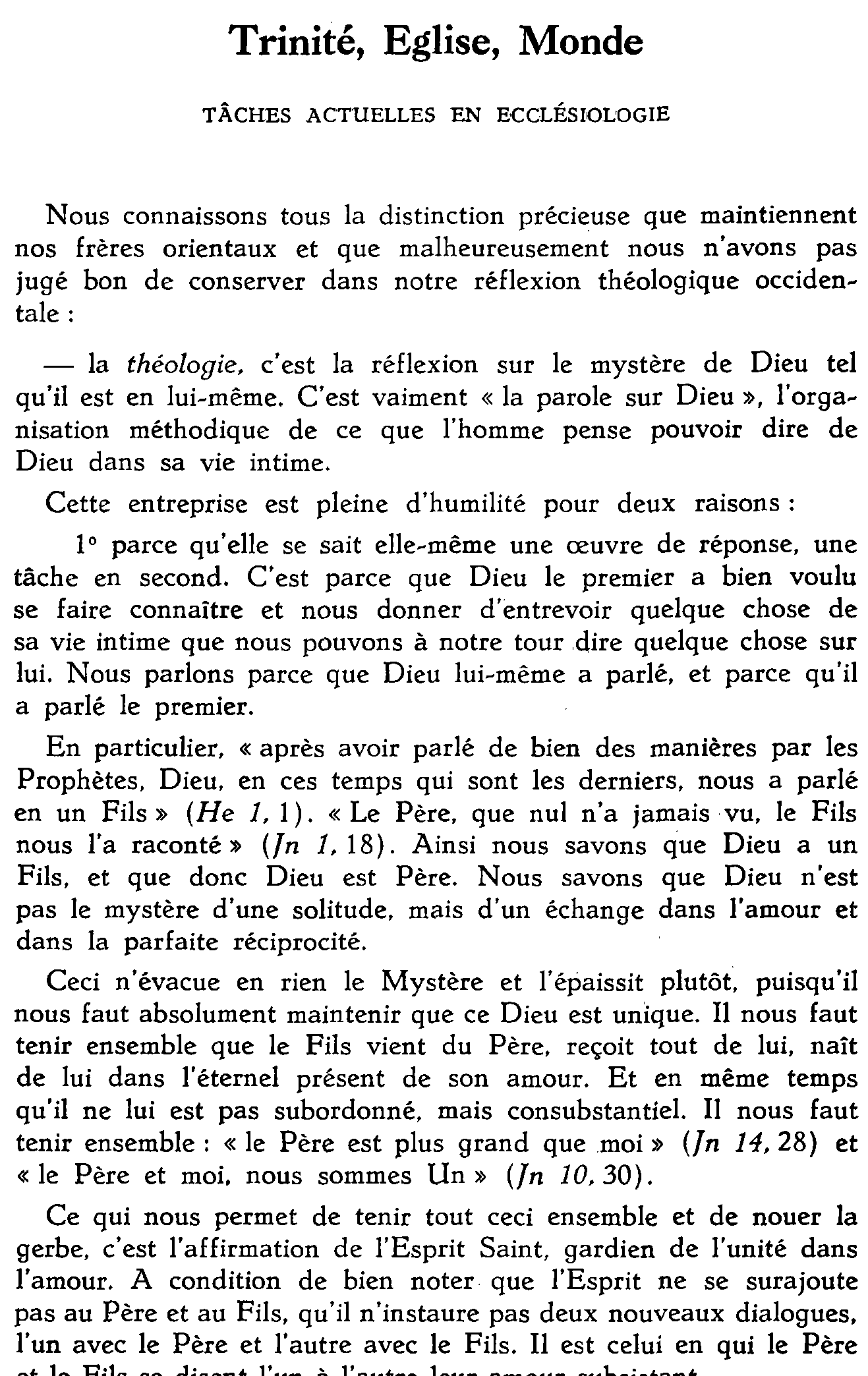 Trinité, Église, Monde. Tâches actuelles en ecclésiologie