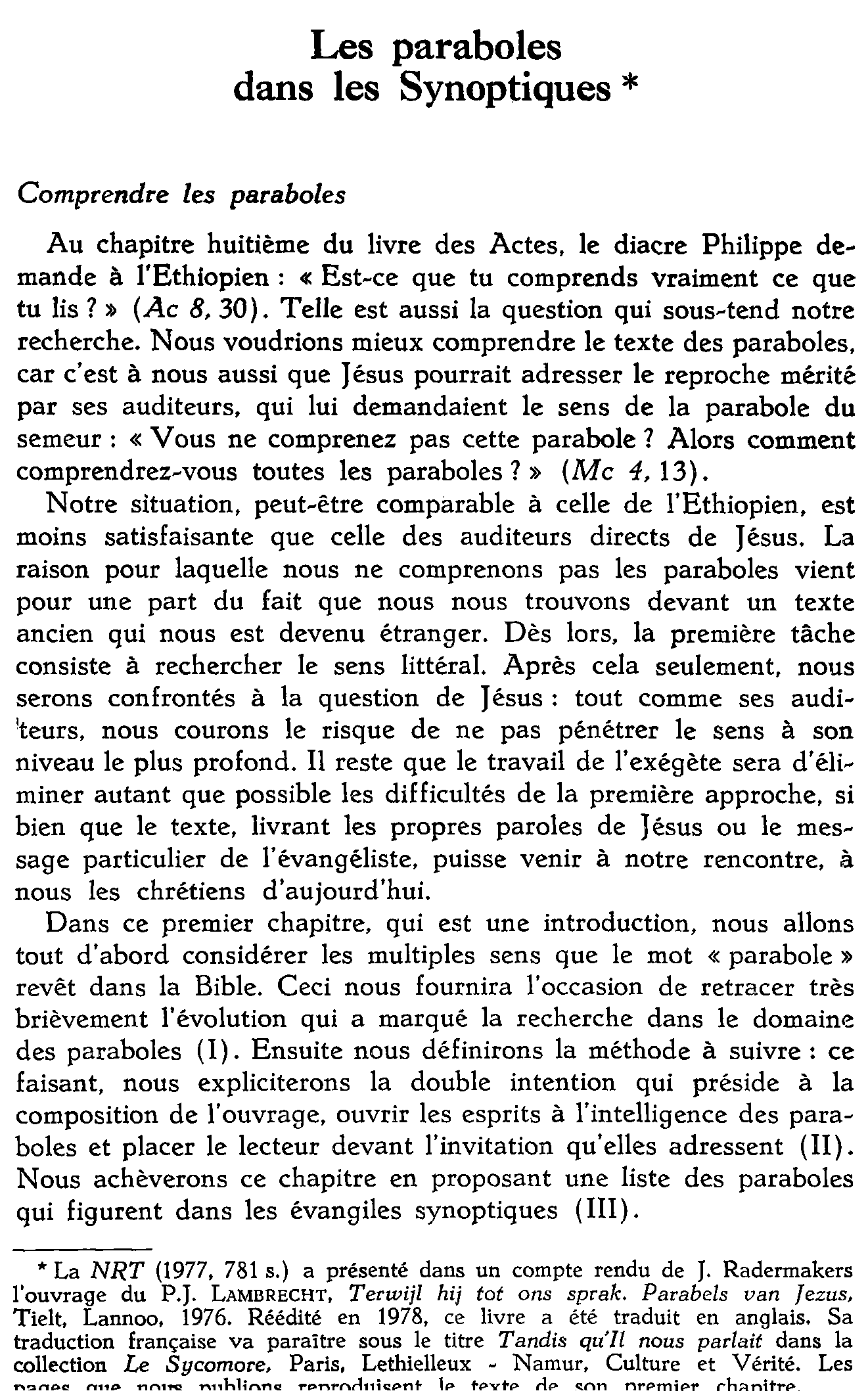 Les paraboles dans les Synoptiques