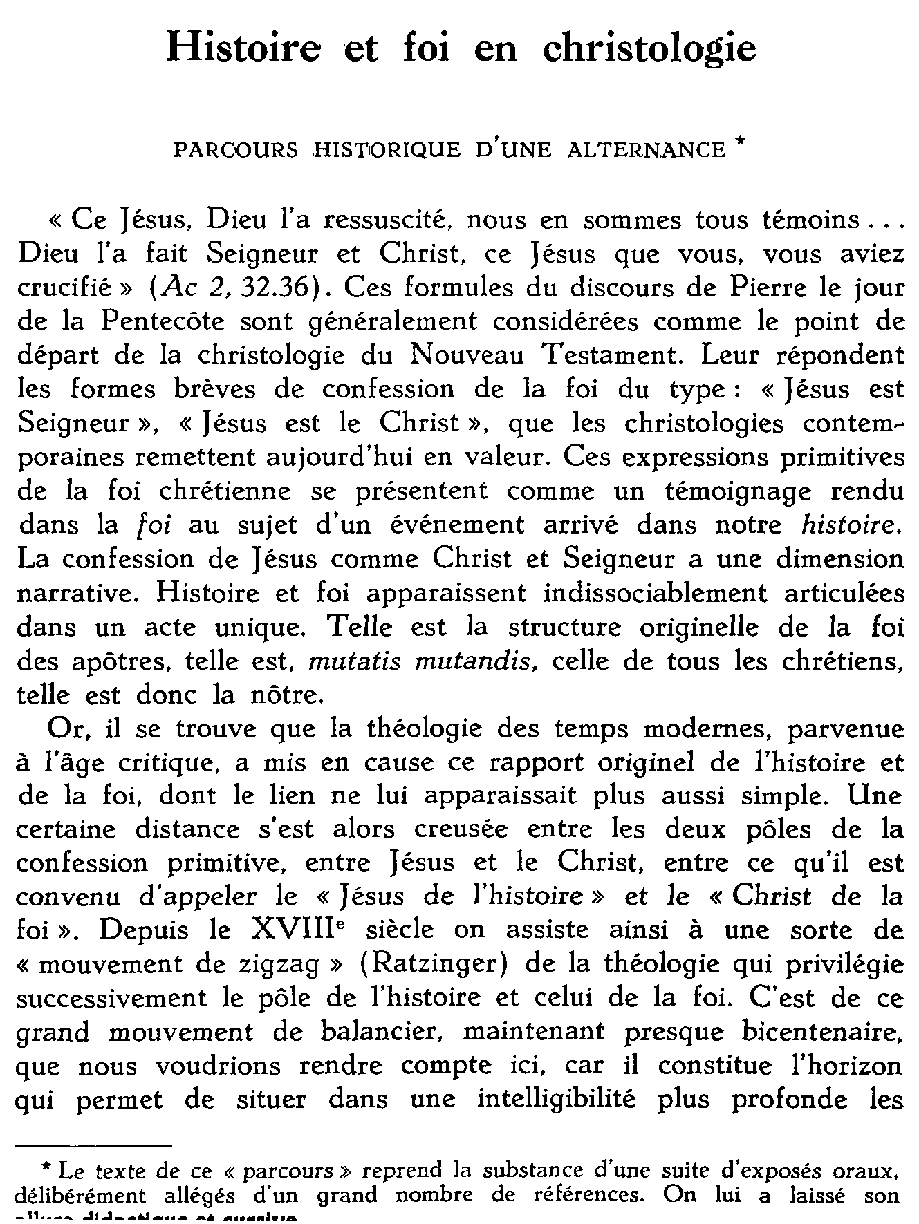 Histoire et foi en christologie