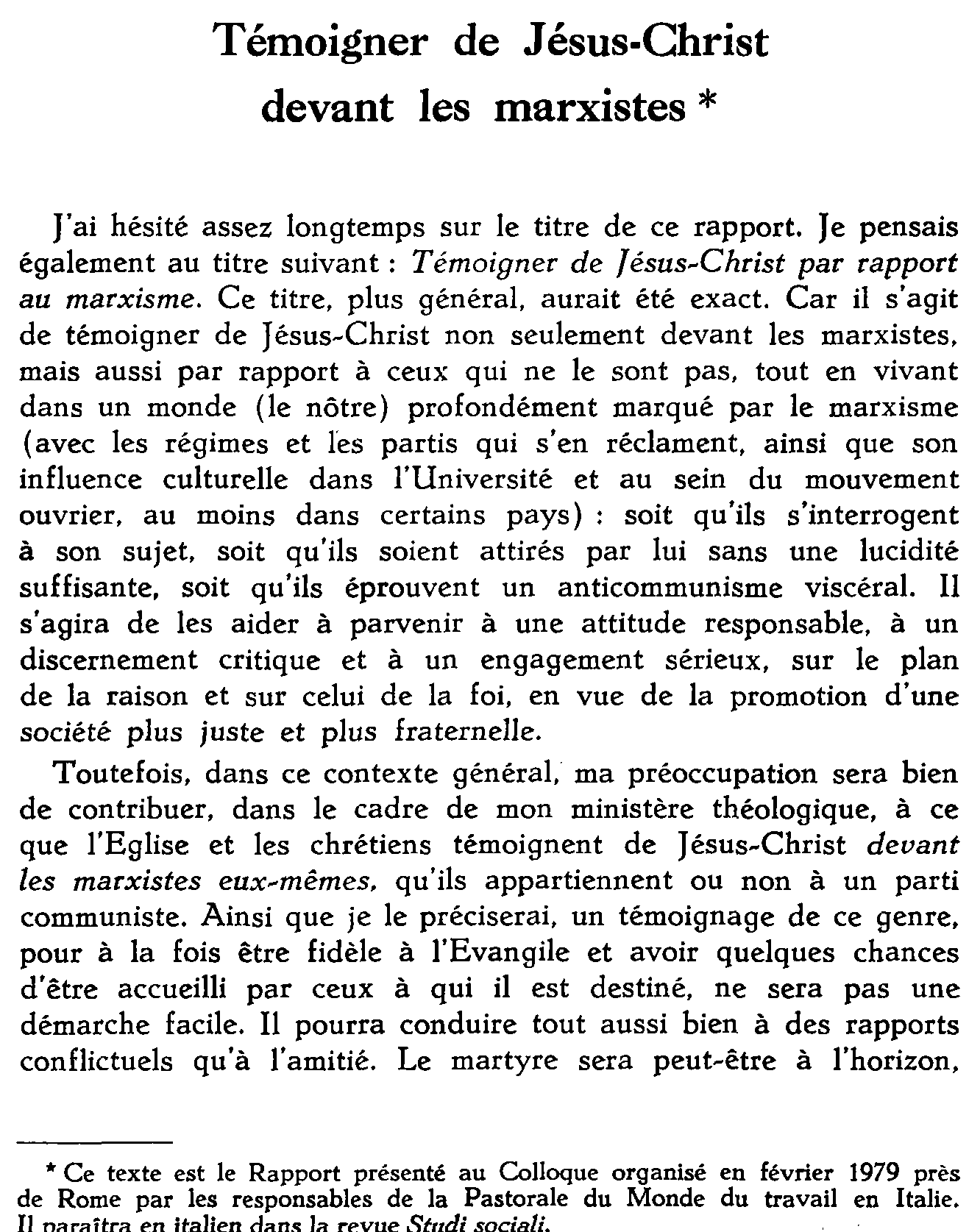 Témoigner de Jésus-Christ devant les marxistes