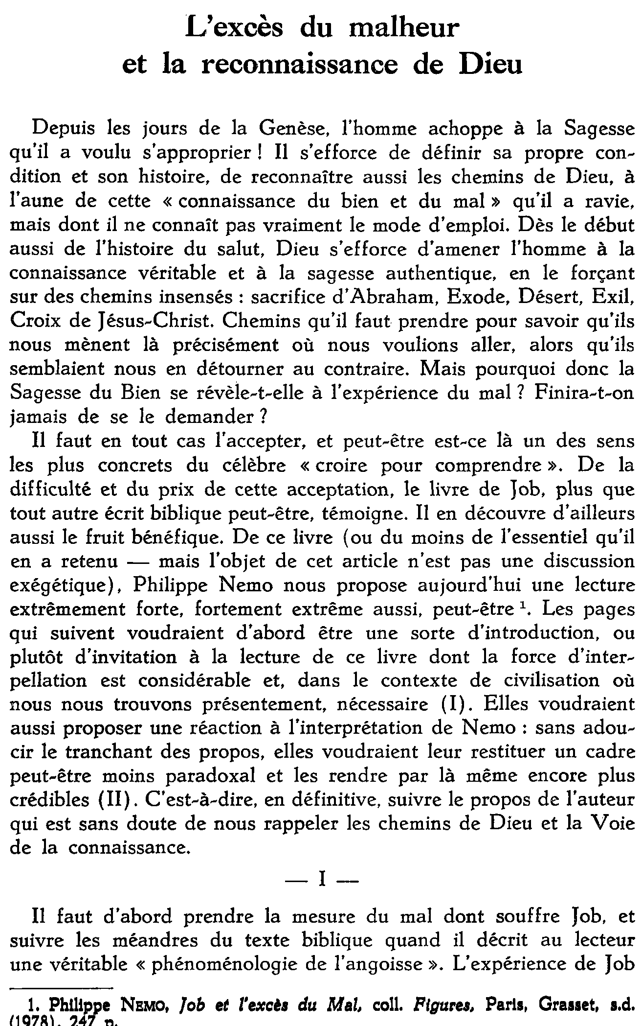 L'excès du malheur et la reconnaissance de Dieu