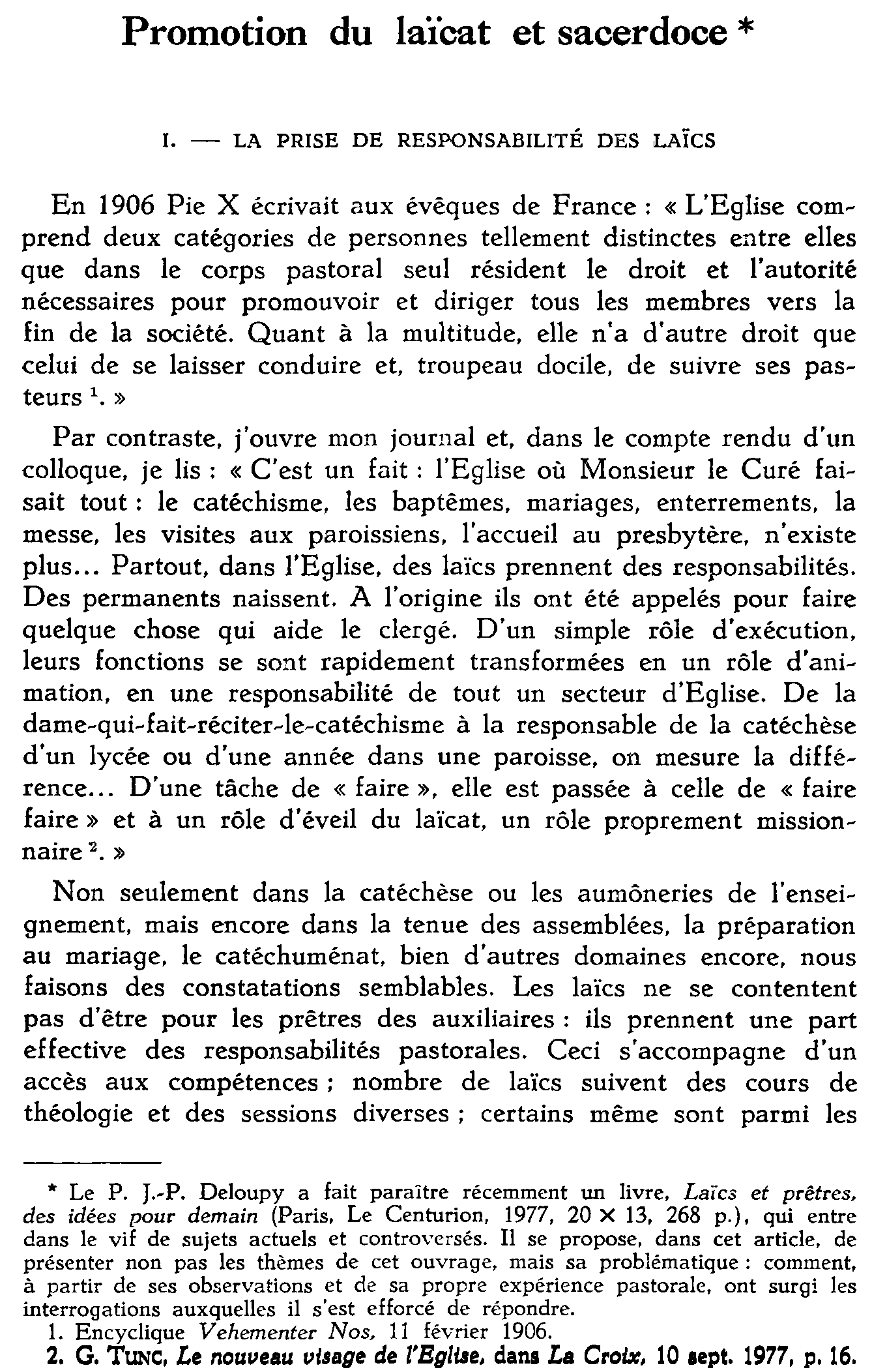 Promotion du laïcat et sacerdoce