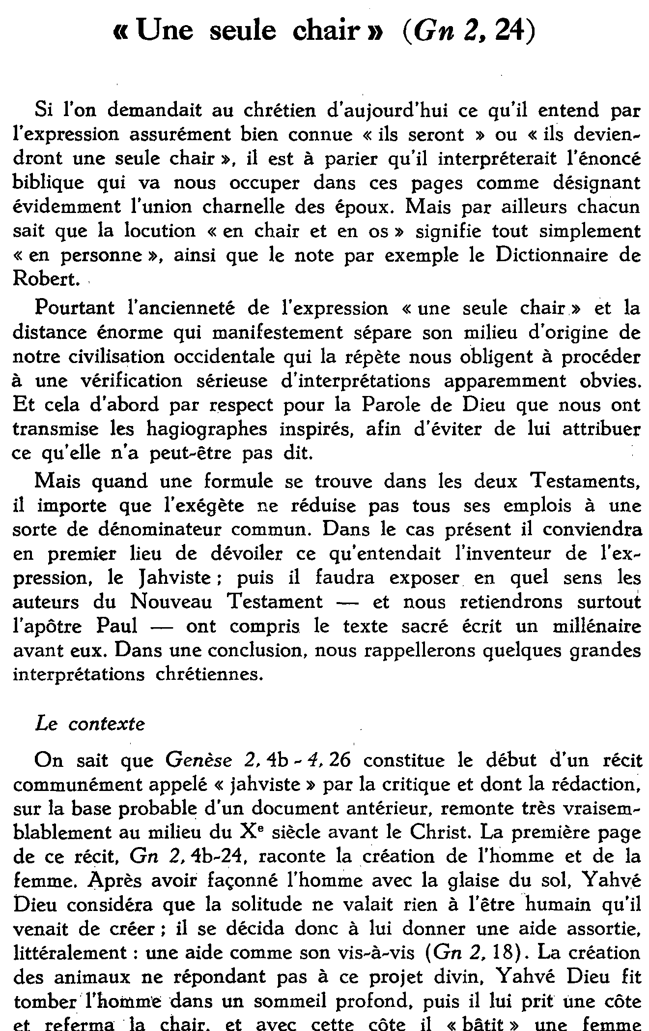 «Une seule chair» Gn 2,24