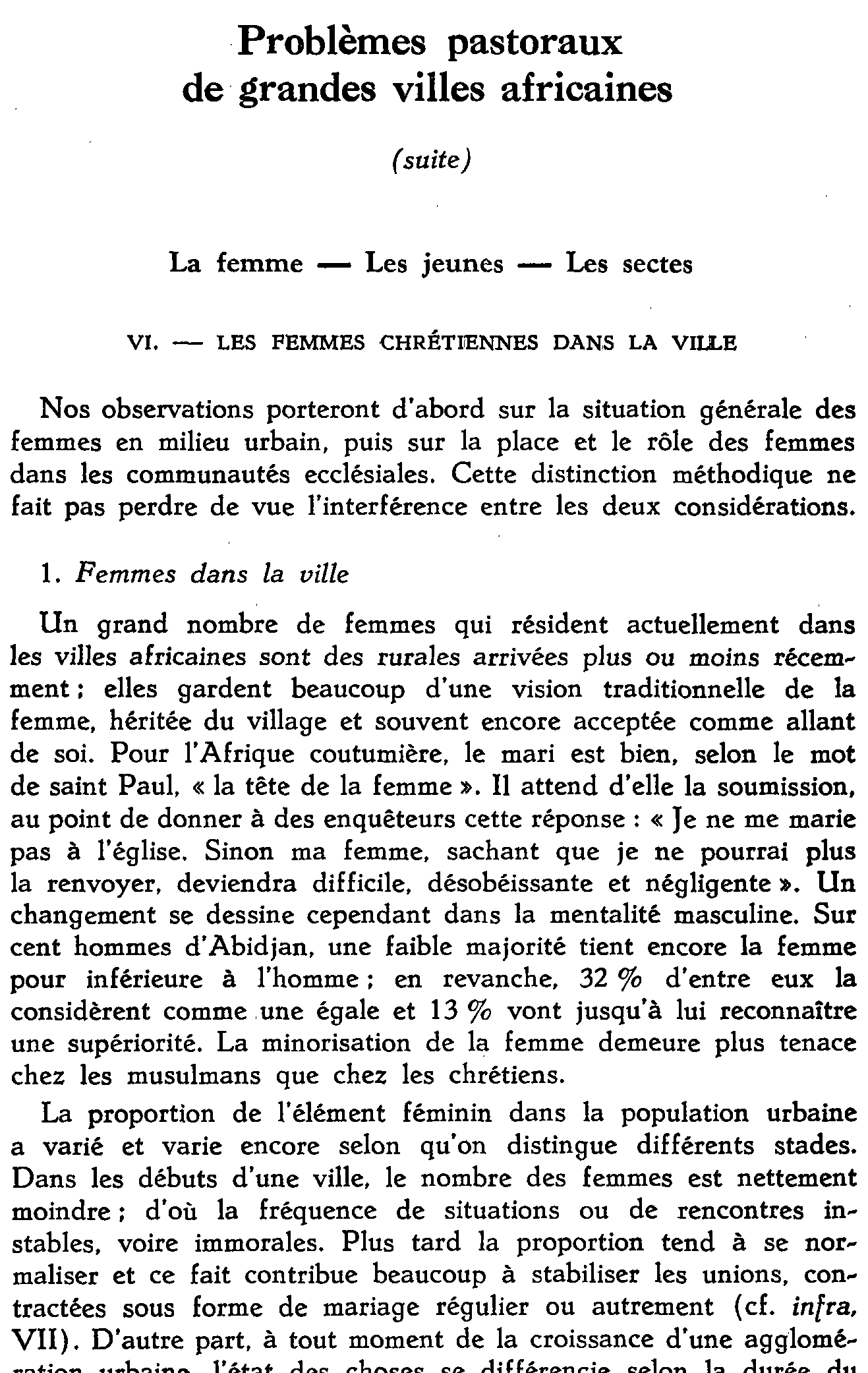 Problèmes pastoraux de grandes villes africaines (suite)