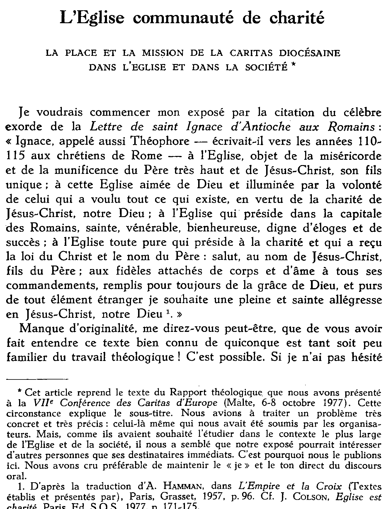 L'Église communauté de charité