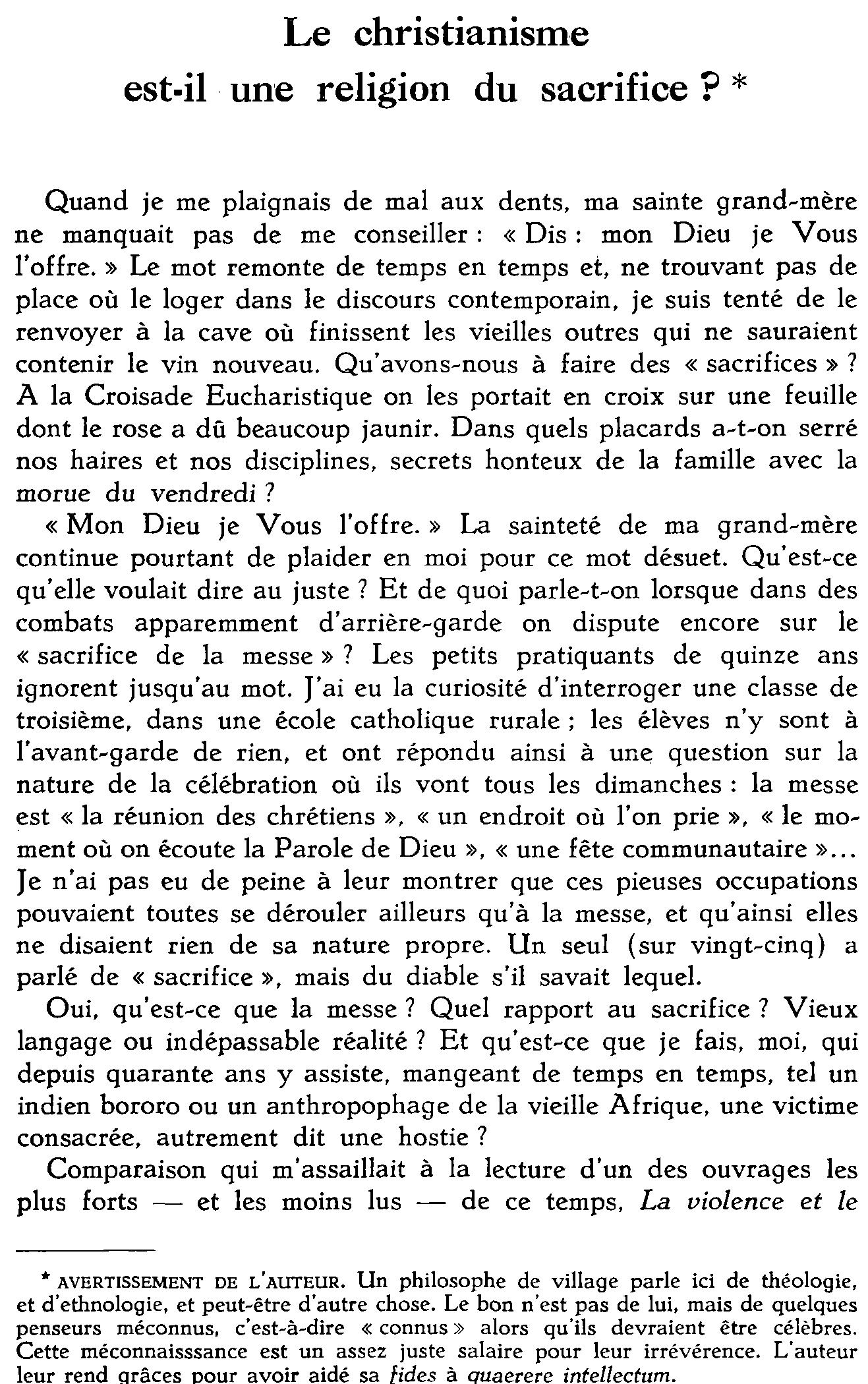 Le christianisme est-il une religion du sacrifice?