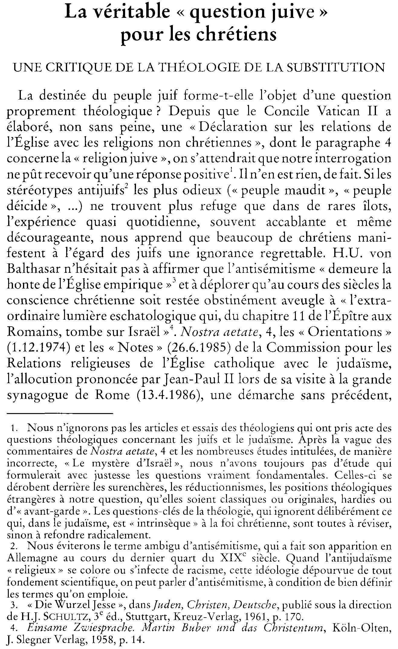 La véritable «question juive» pour les chrétiens. Une critique de la théologie de la substitution