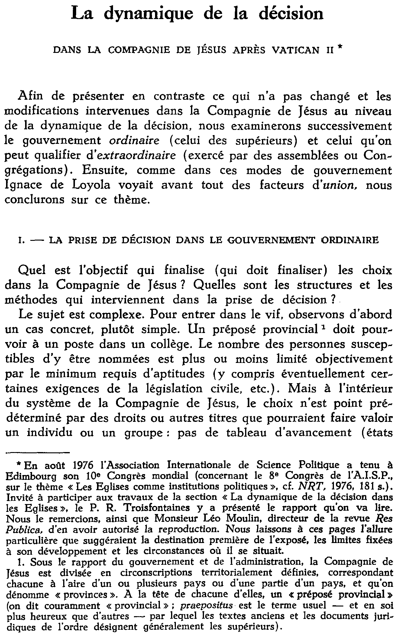 La dynamique de la décision, dans la compagnie de Jésus après Vatican II