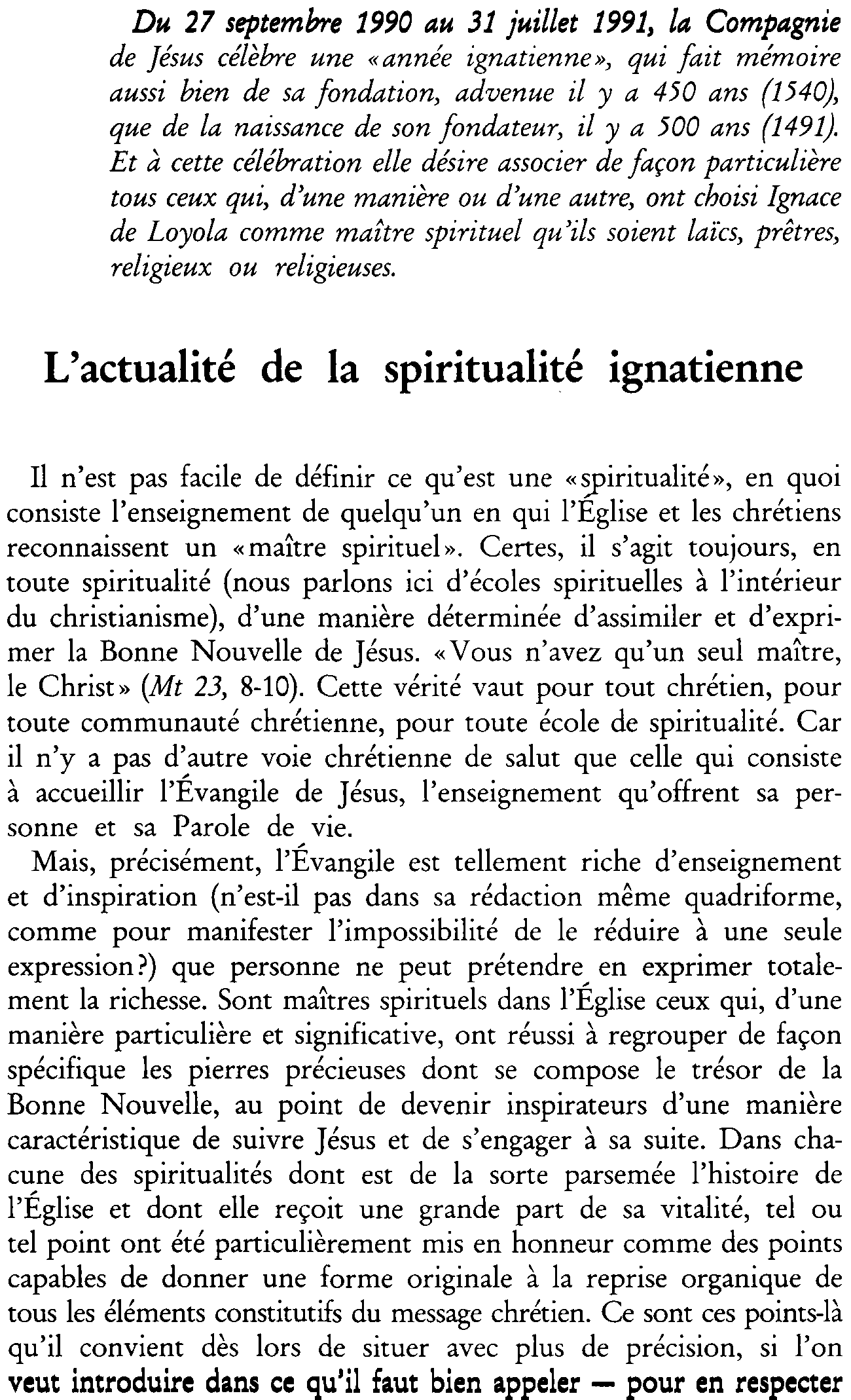 L'actualité de la spiritualité ignatienne