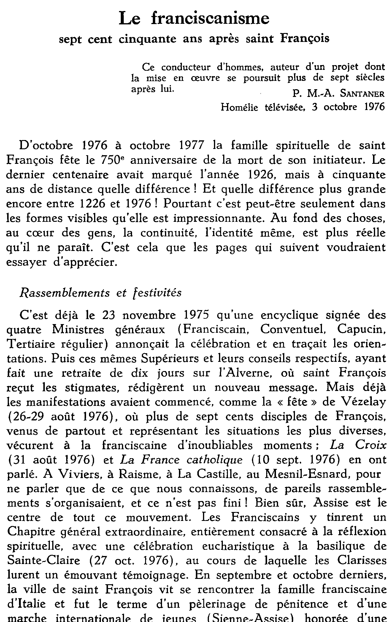 Le franciscanisme sept cent cinquante ans après saint François