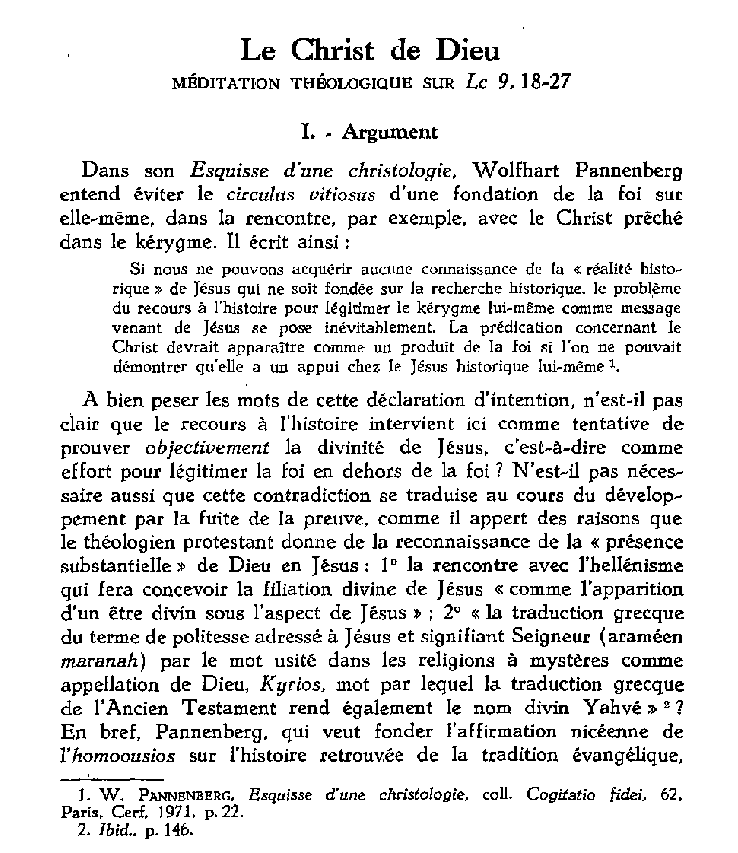 Le Christ de Dieu. Méditation théologique sur Luc 9,18-27