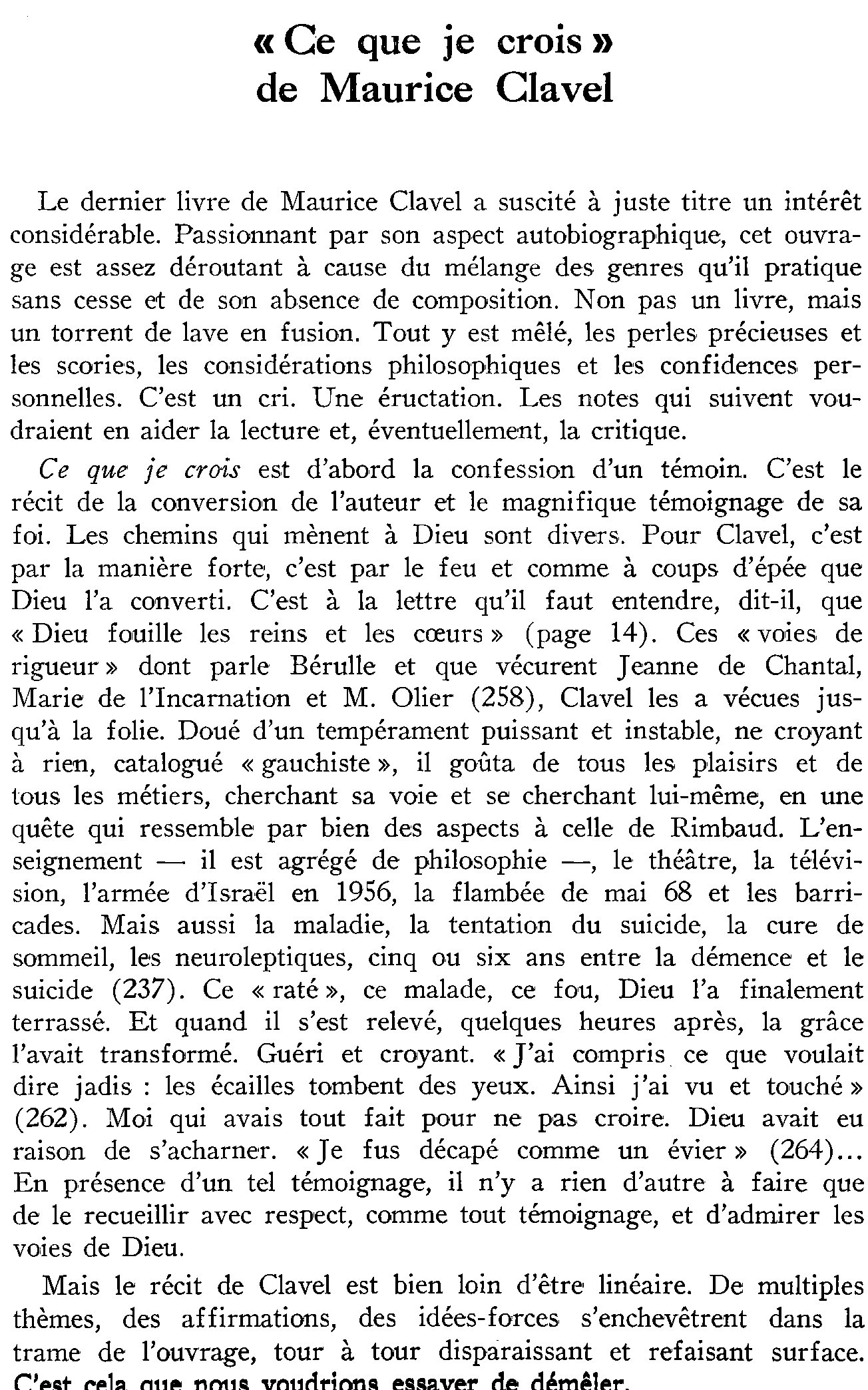 «Ce que je crois» de Maurice Clavel