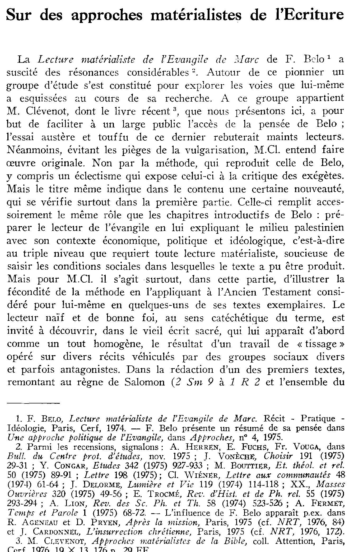 Sur des approches matérialistes de l'Écriture