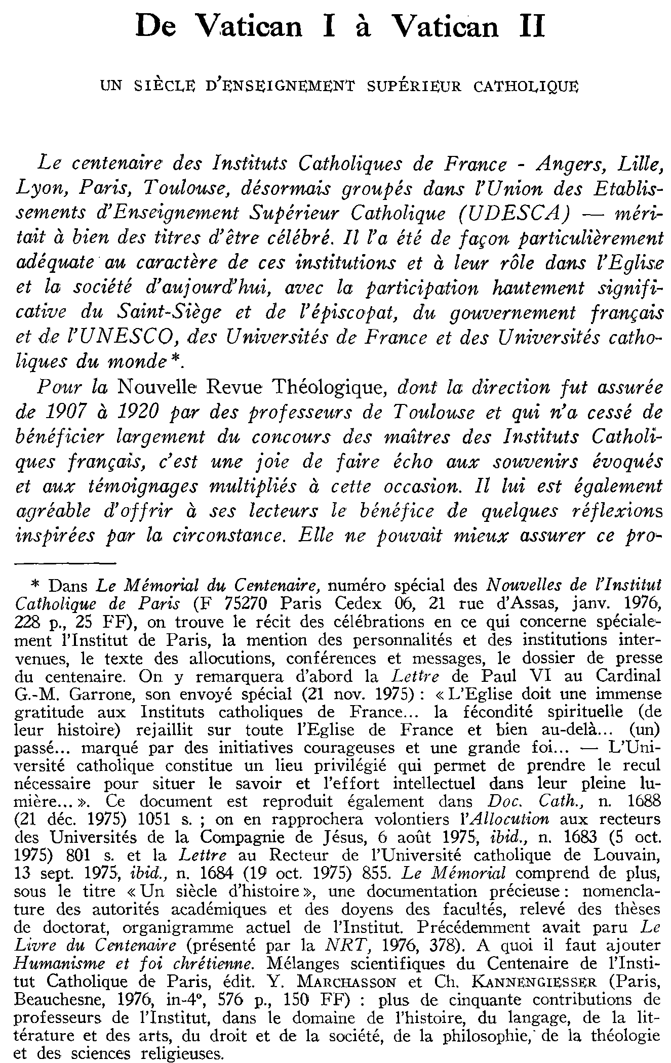 De Vatican I à Vatican II. Un siècle d'enseignement supérieur catholique