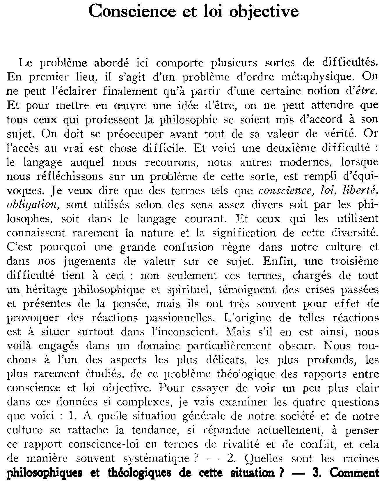 Conscience et loi objective