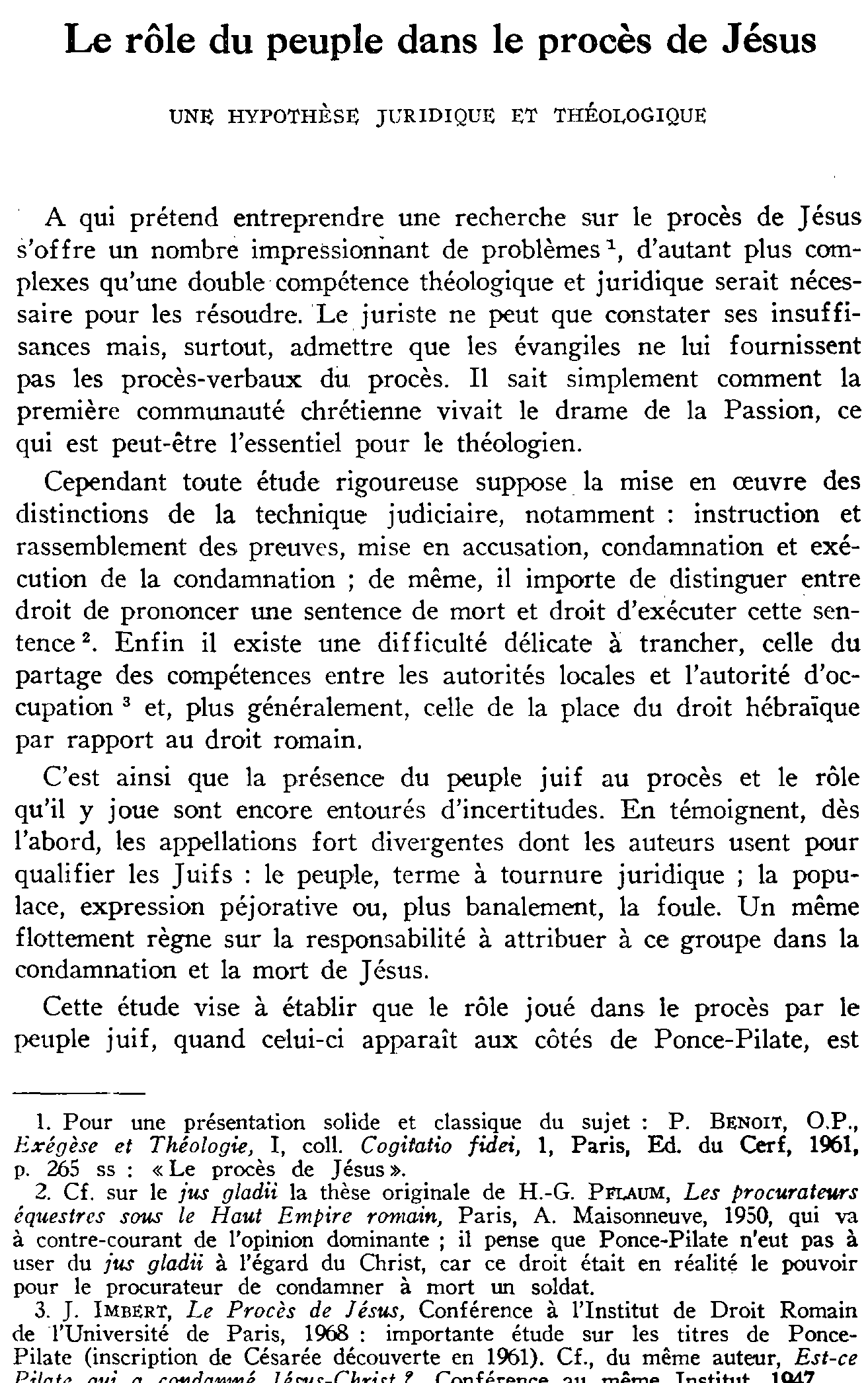 Le rôle du peuple dans le procès de Jésus. Une hypothèse juridique et théologique