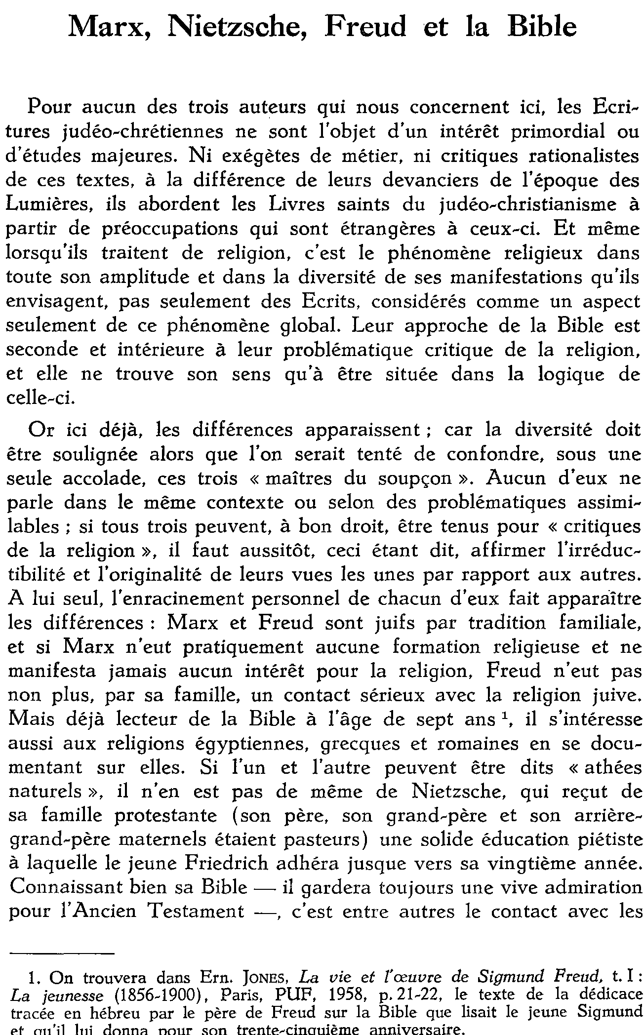 Marx, Nitzsche, Freud et la Bible
