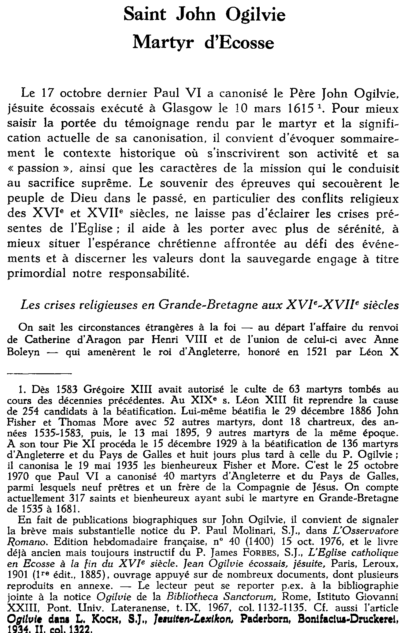 Saint John Ogilvie. Martyr d'Écosse