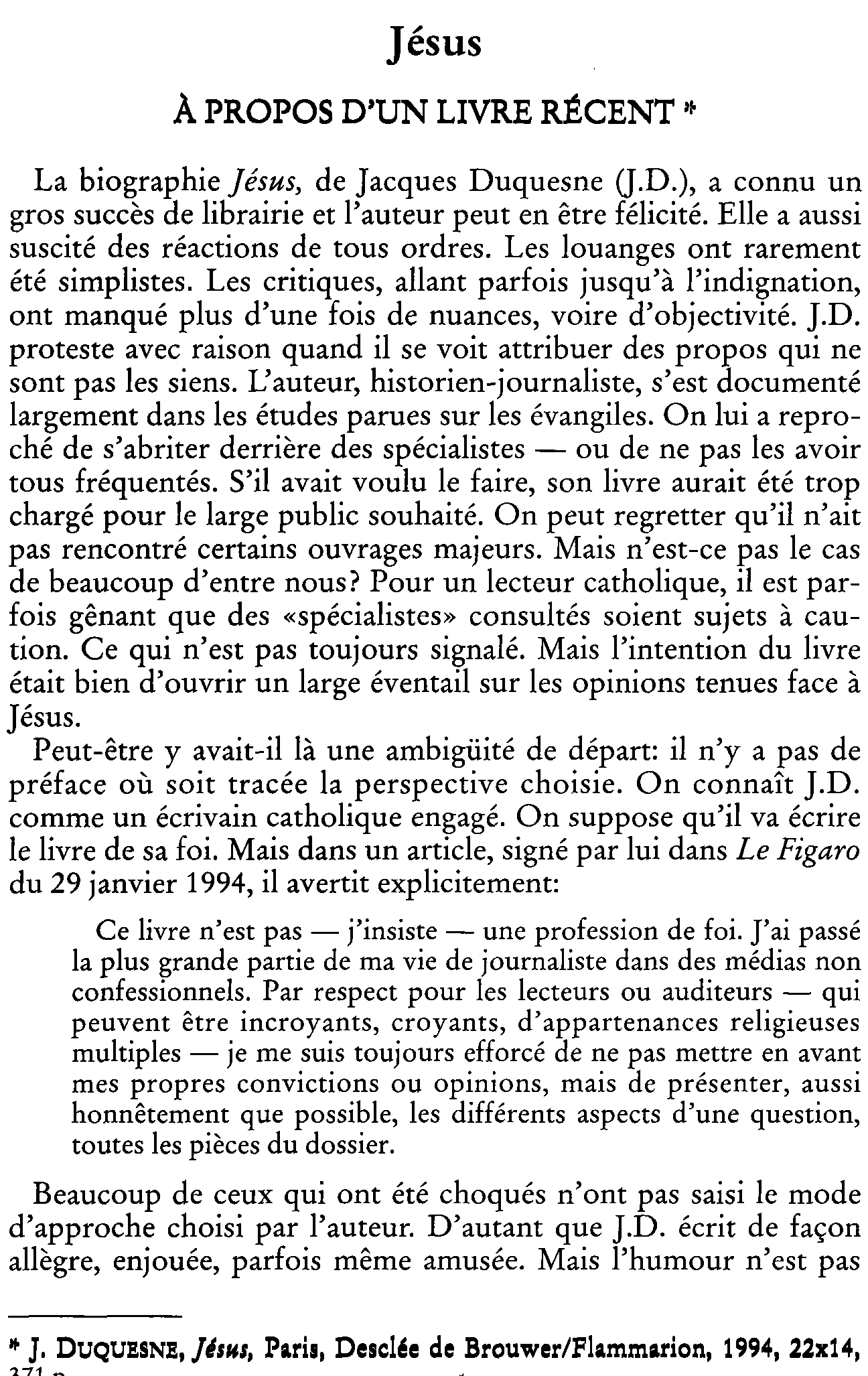 Jésus. À propos d'un livre récent