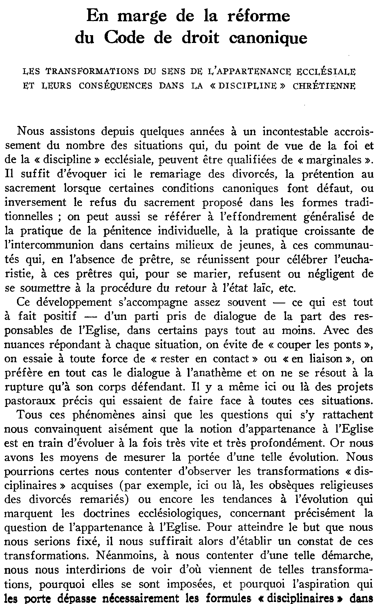 En marge de la réforme du Code de droit canonique