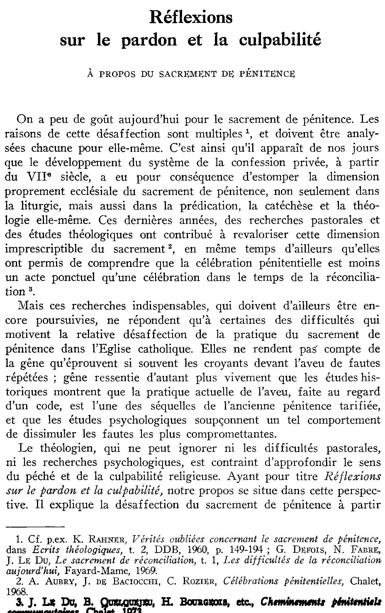 Réflexions sur le pardon et la culpabilité. À propos du sacrement de pénitence