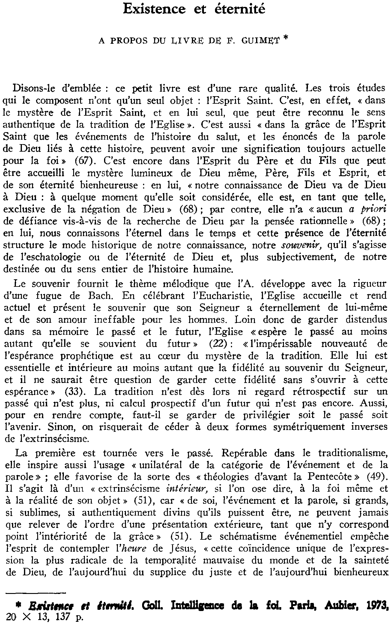 Existence et éternité. À propos du livre de F. Guimet