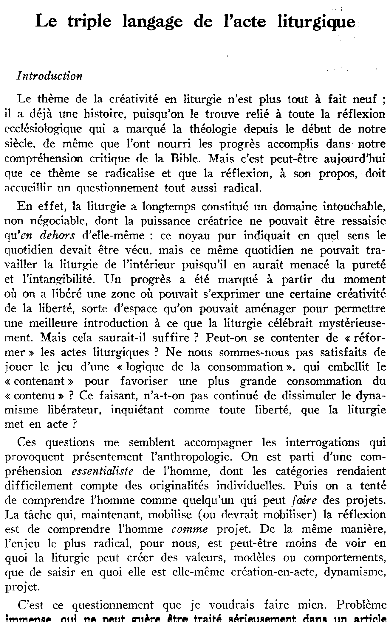 Le triple langage de l'acte liturgique