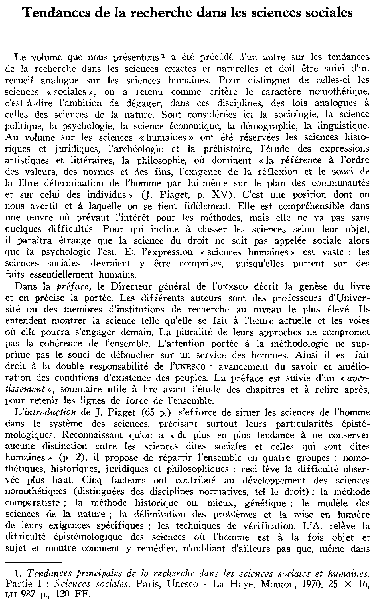 Tendances de la recherche dans les sciences sociales