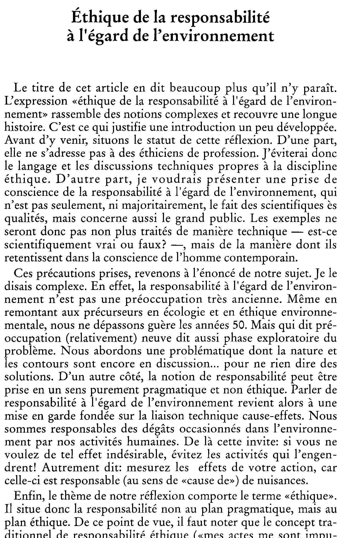 Éthique de la responsabilité à  l'égard de l'environnement