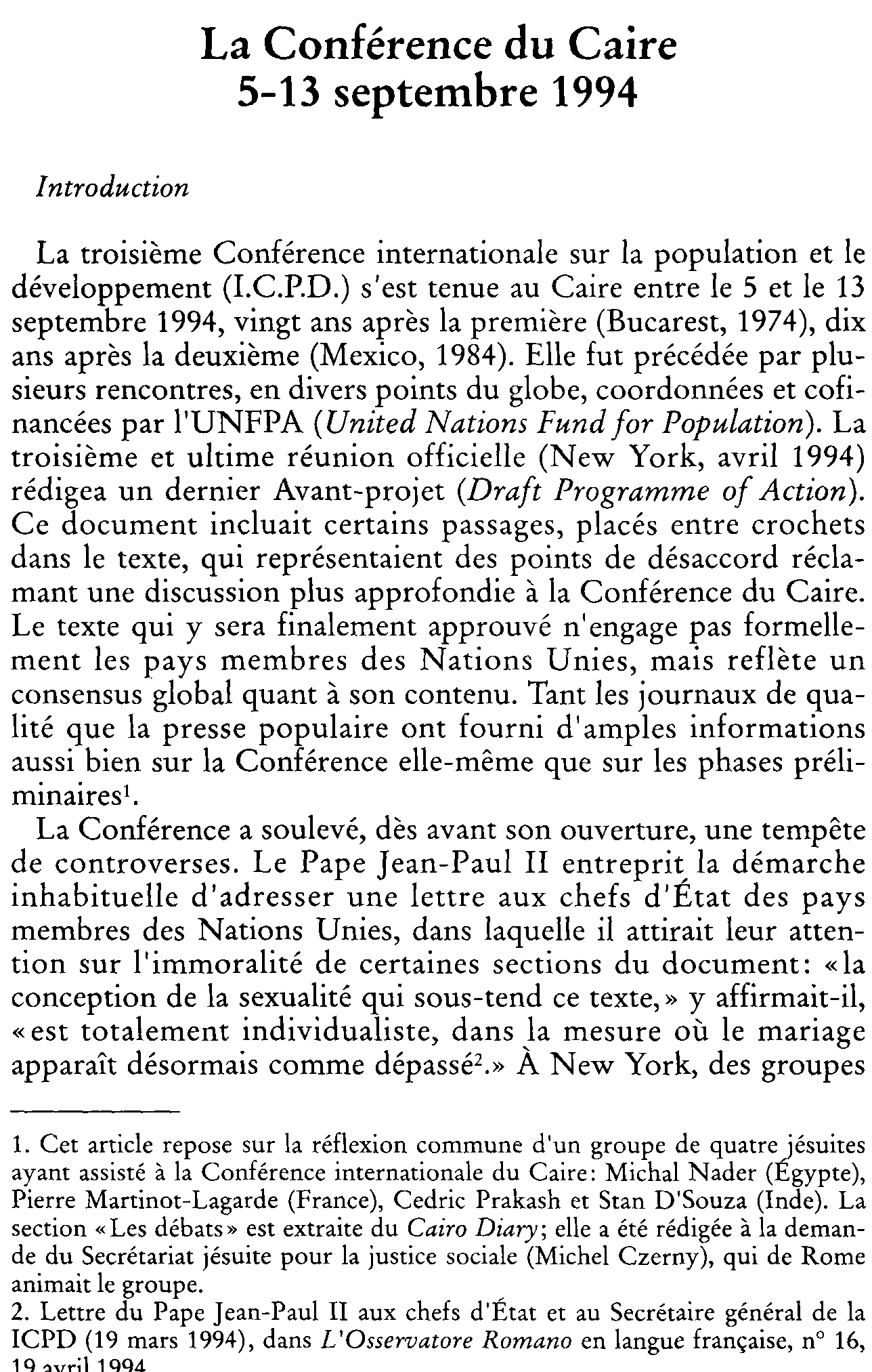 La Conférence du Caire, 5-13 septembre 1994