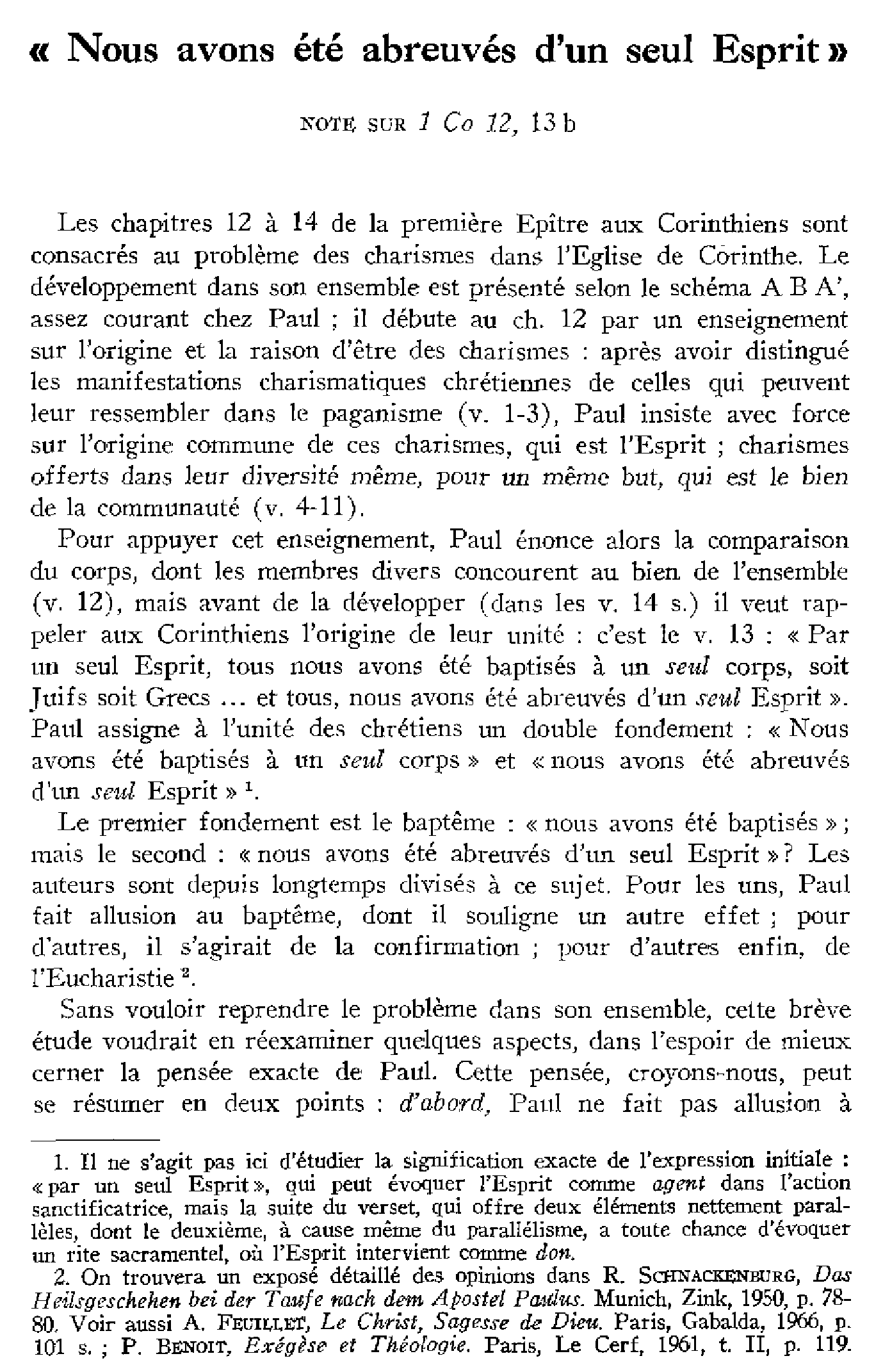 «Nous avons été abreuvés d'un seul esprit». Notes sur 1 Corinthien 12,13b