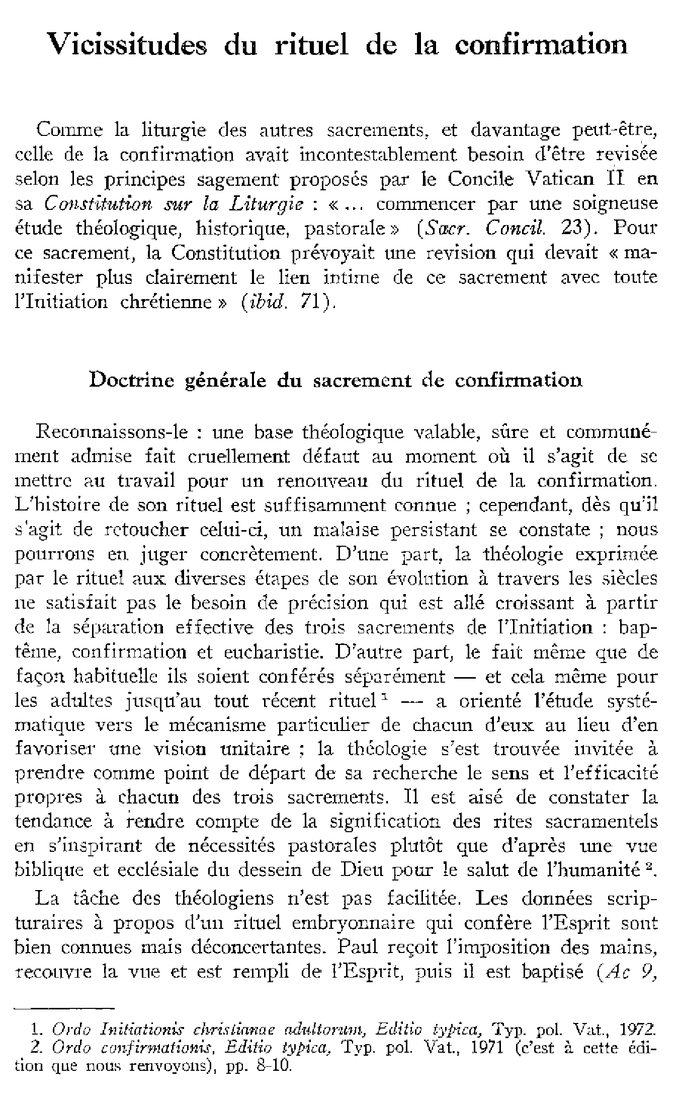 Vicissitudes du rituel de la confirmation