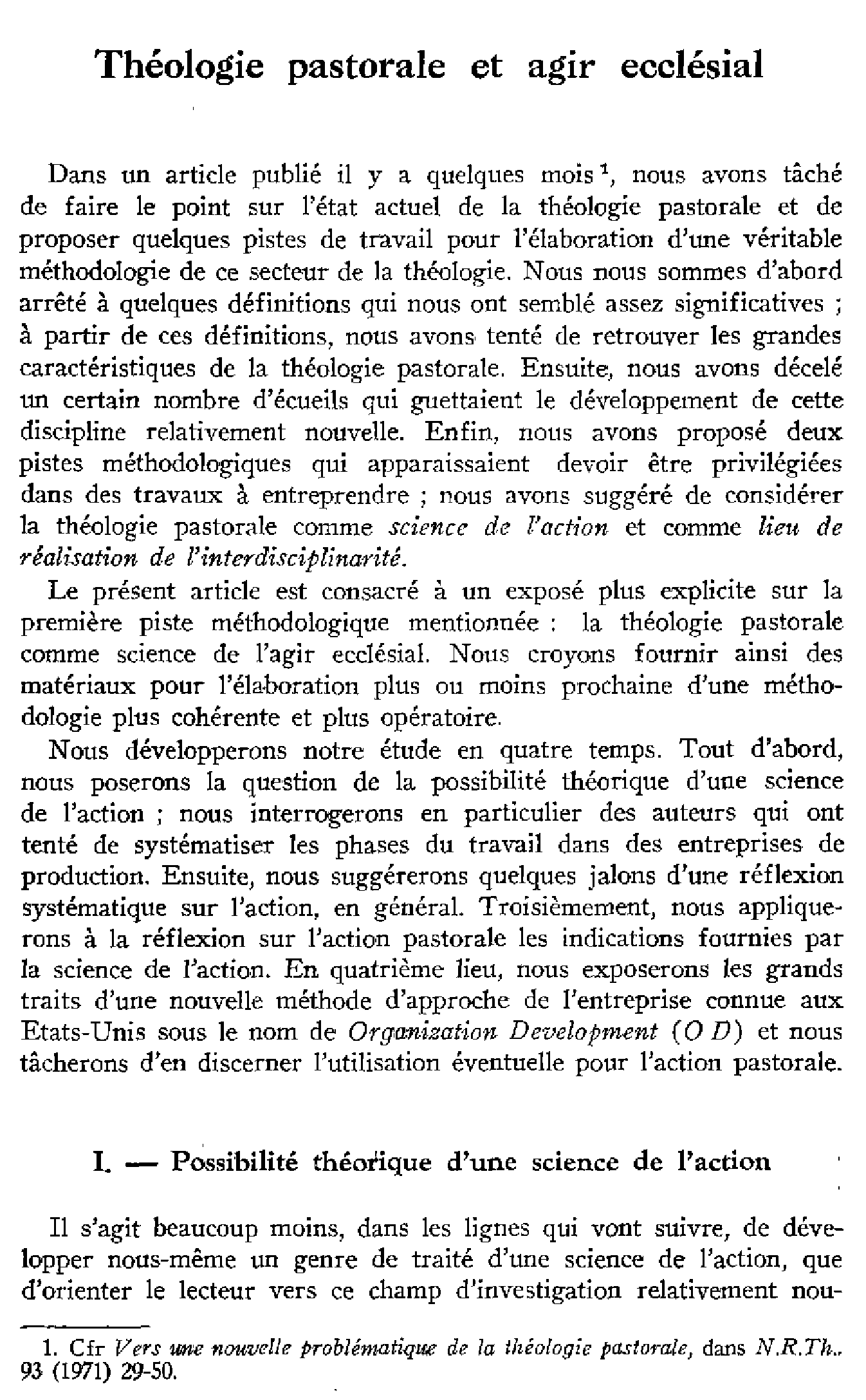 Théologie pastorale et agir ecclésial