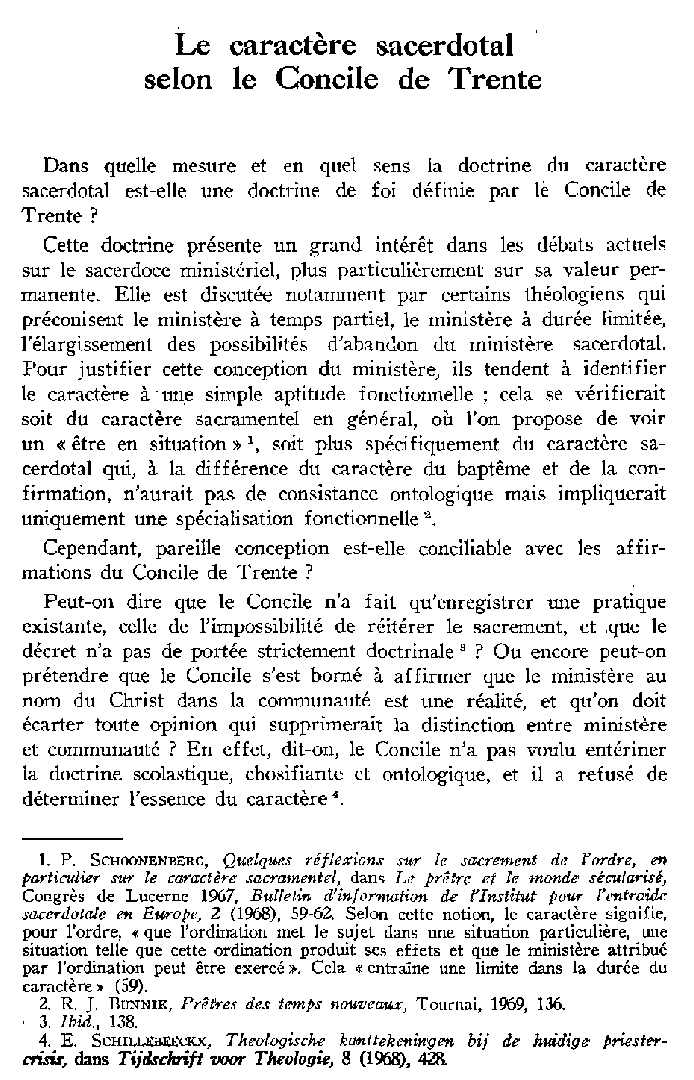 Le caractère sacerdotal selon le Concile de Trente