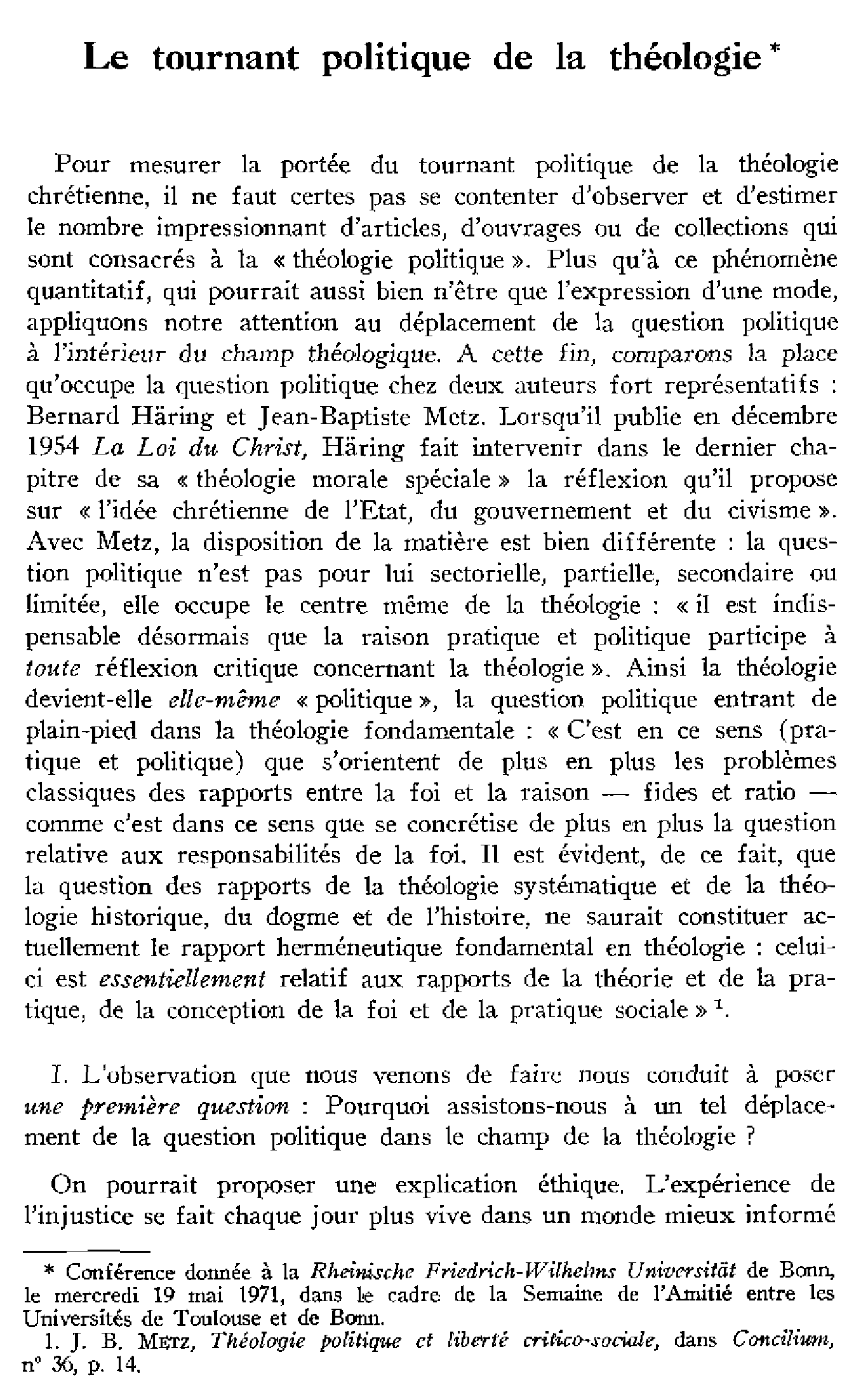 Le tournant politique de la théologie
