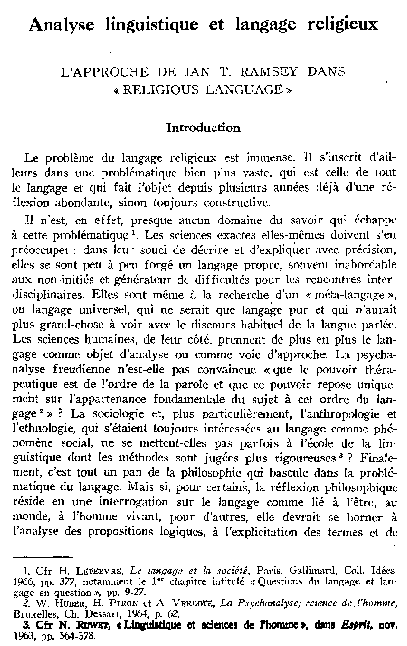 Analyse linguistique et langage religieux. L'approche de Ian T. Ramsey dans «Religious language»