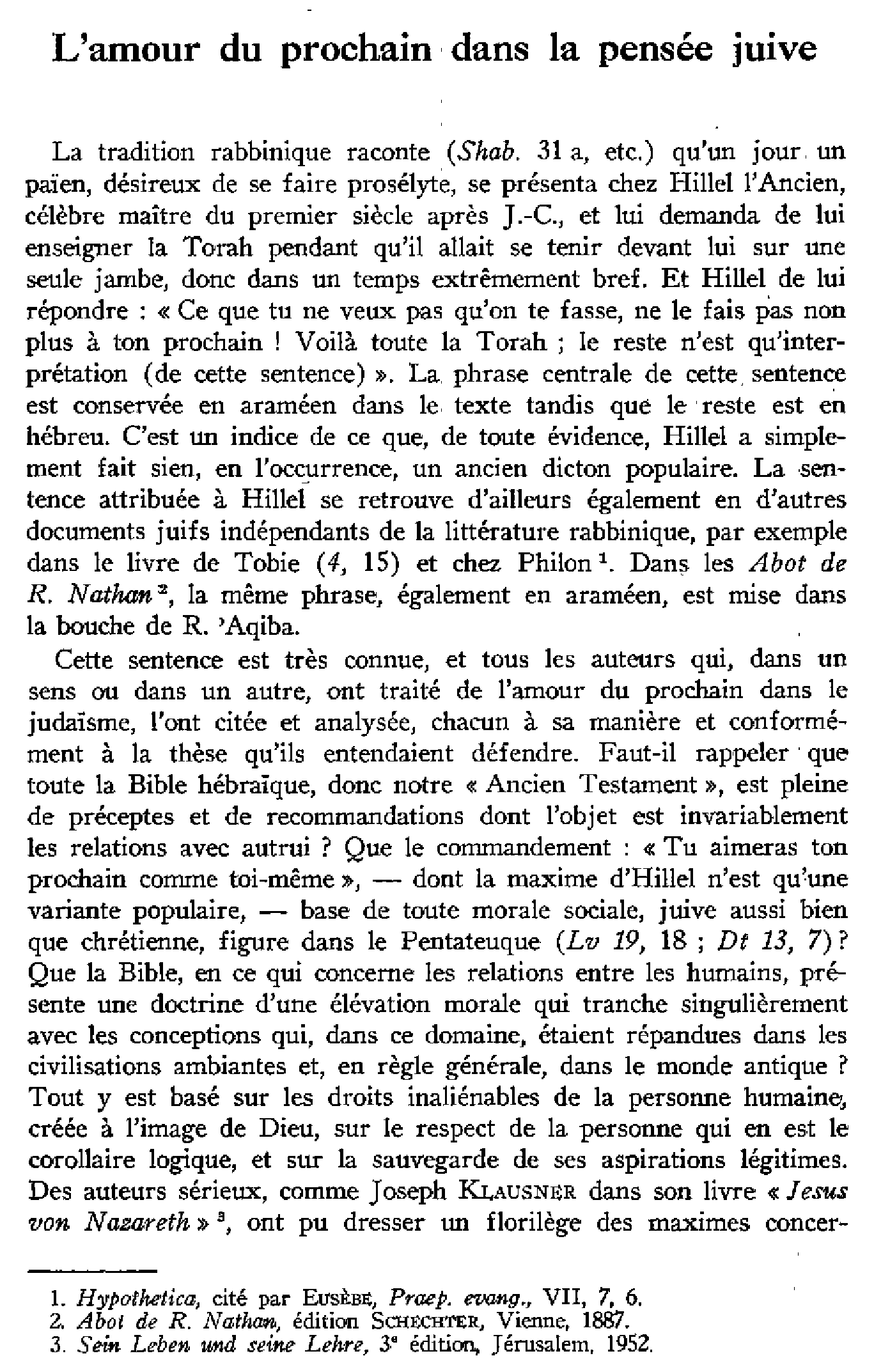 L'amour du prochain dans la pensée juive