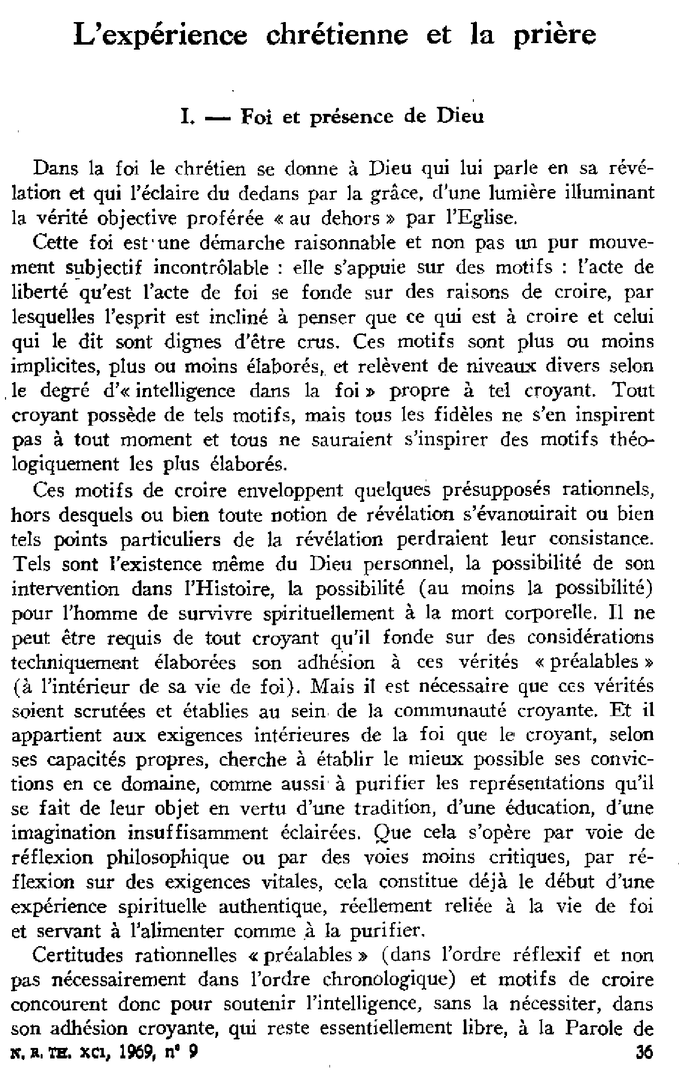 L'expérience chrétienne de la prière