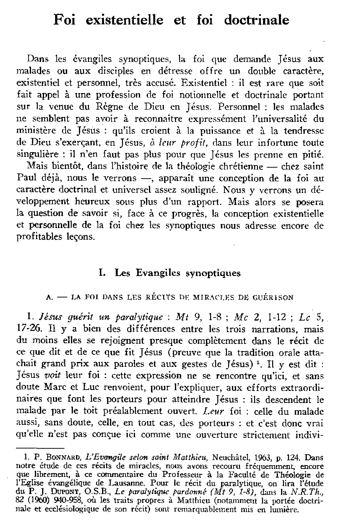 Foi existentielle et foi doctrinale