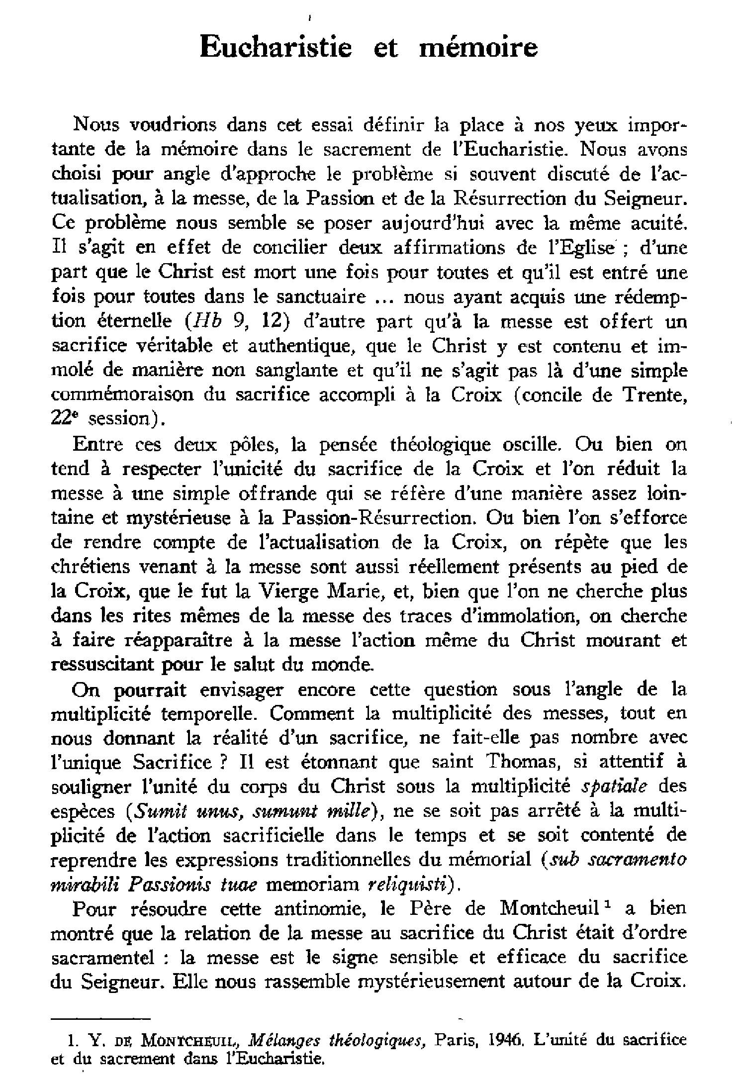 Eucharistie et mémoire