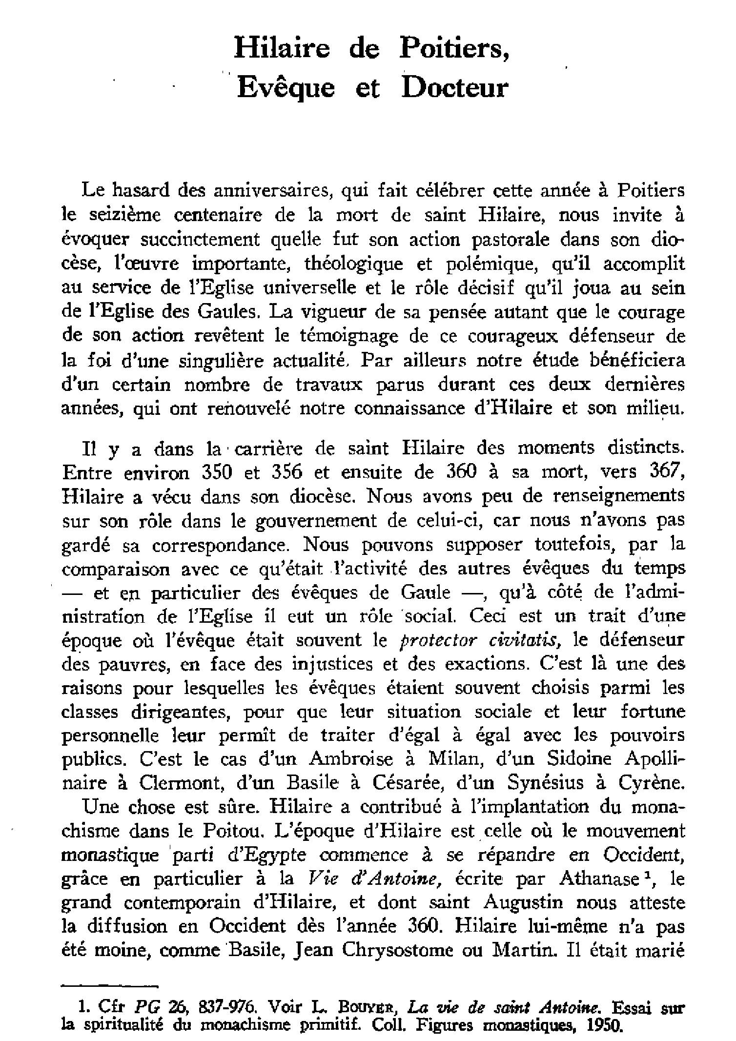 Hilaire de Poitiers. Évêque et docteur