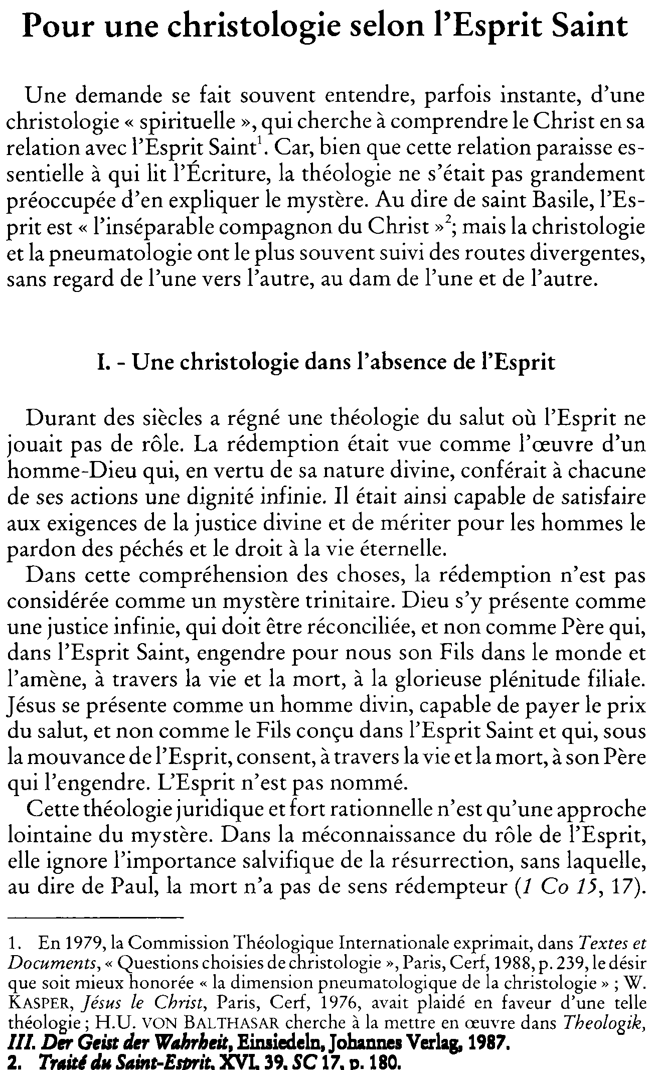Pour une christologie selon l'Esprit Saint
