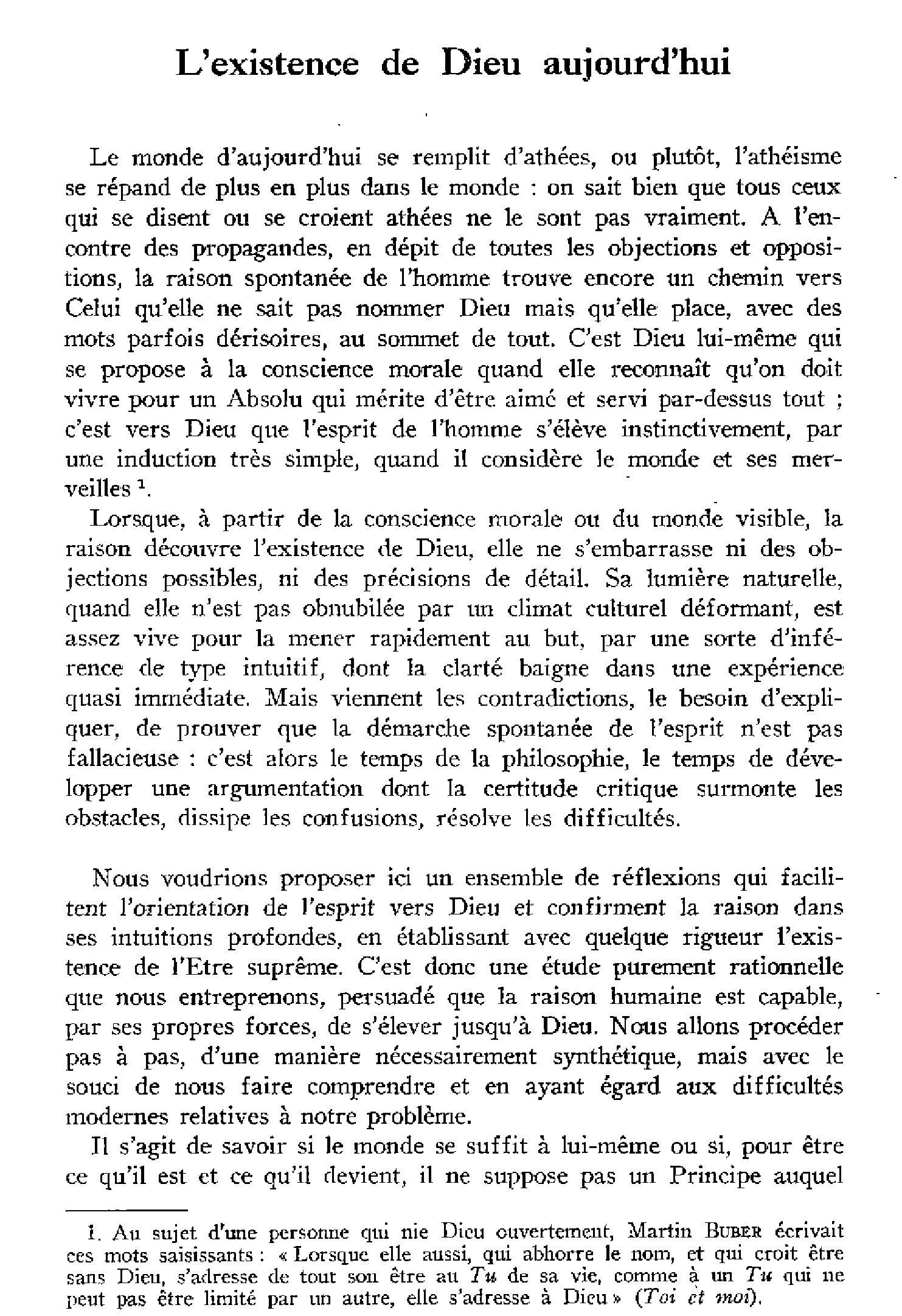 L'existence de Dieu aujourd'hui