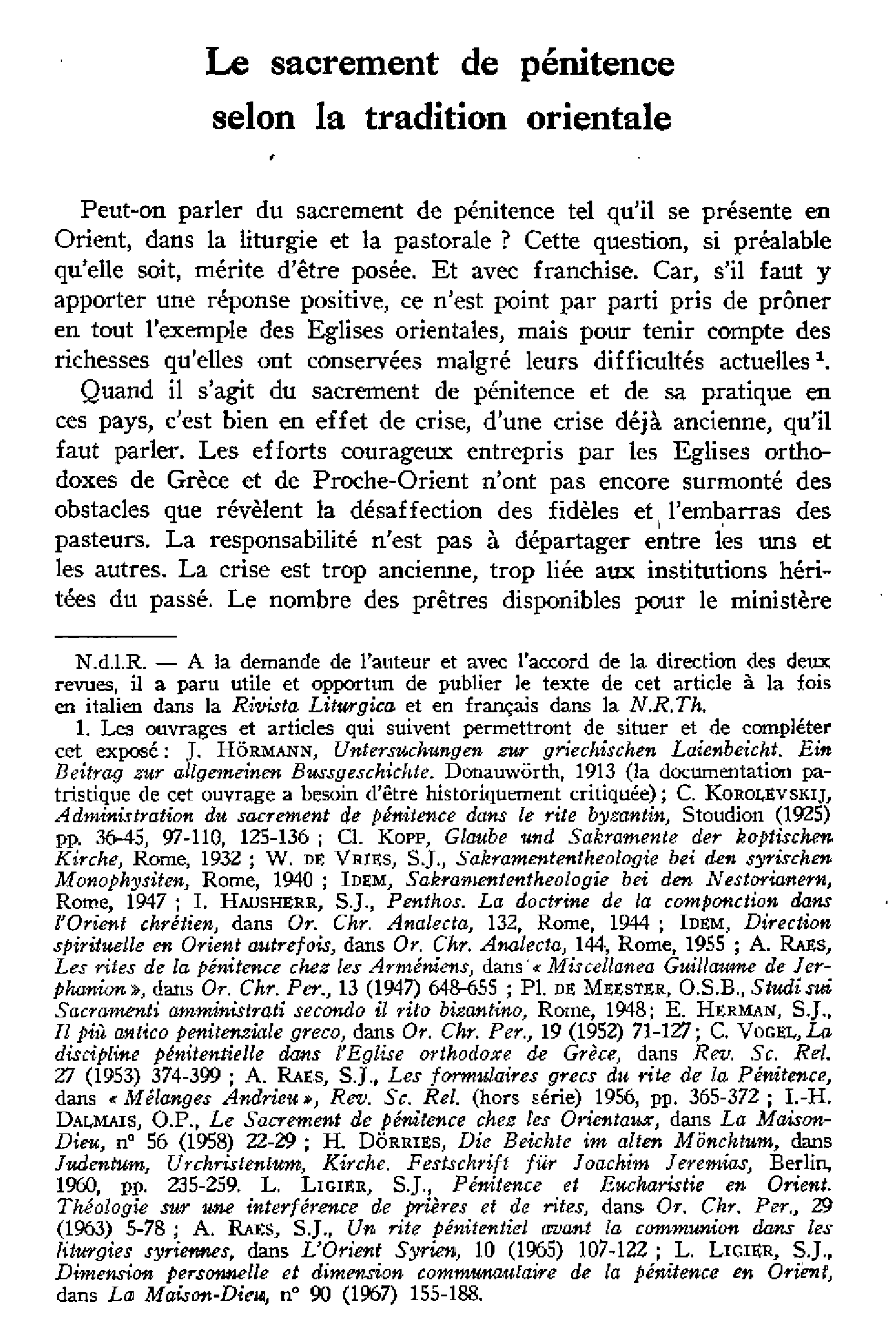 Le sacrement de pénitence selon la tradition orientale