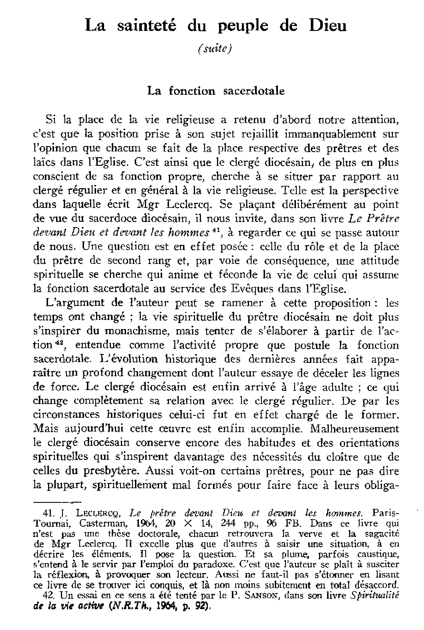 La sainteté du peuple de Dieu. la fonction sacerdotale (à suivre)