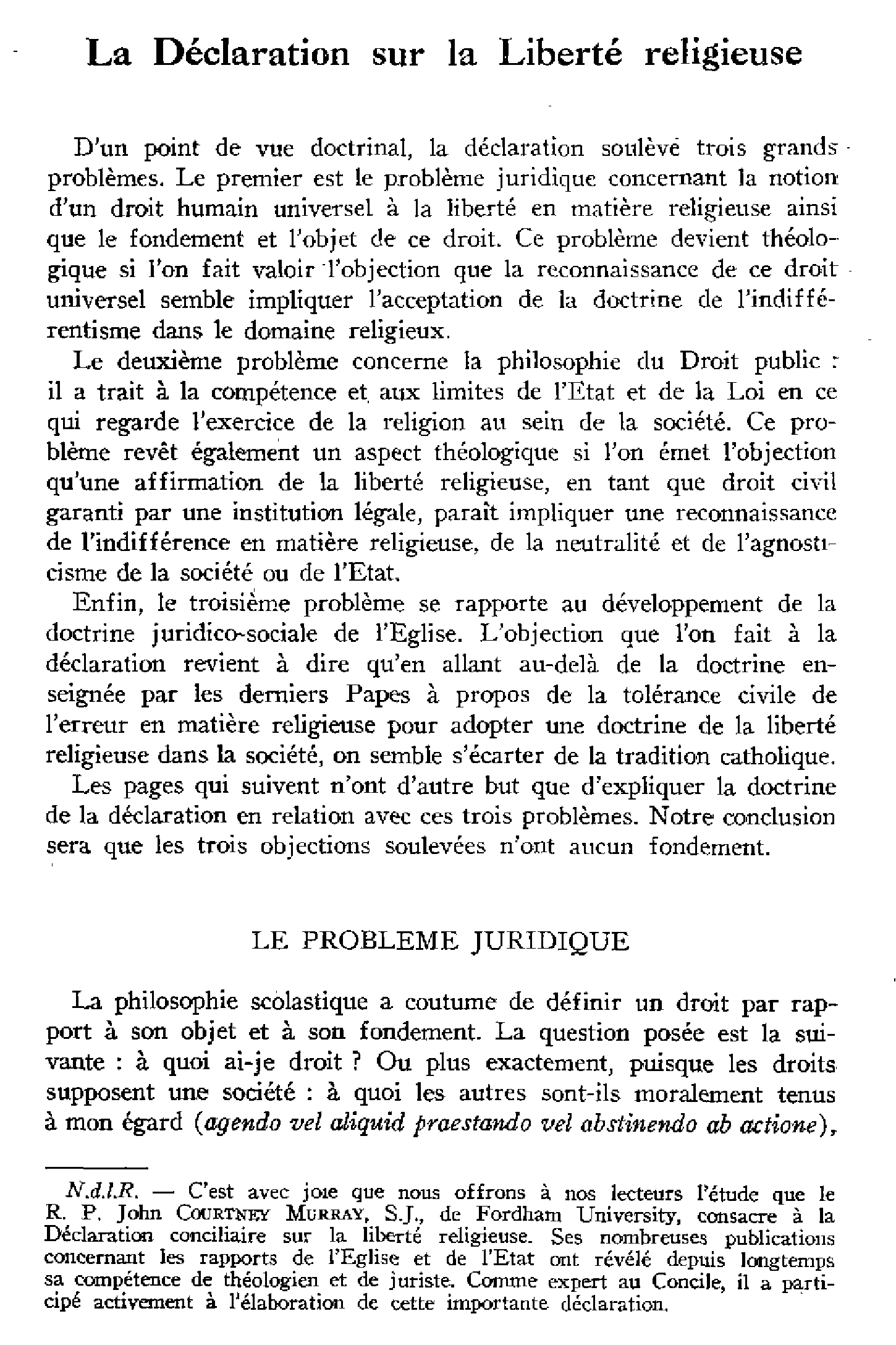 La Déclaration sur la Liberté religieuse