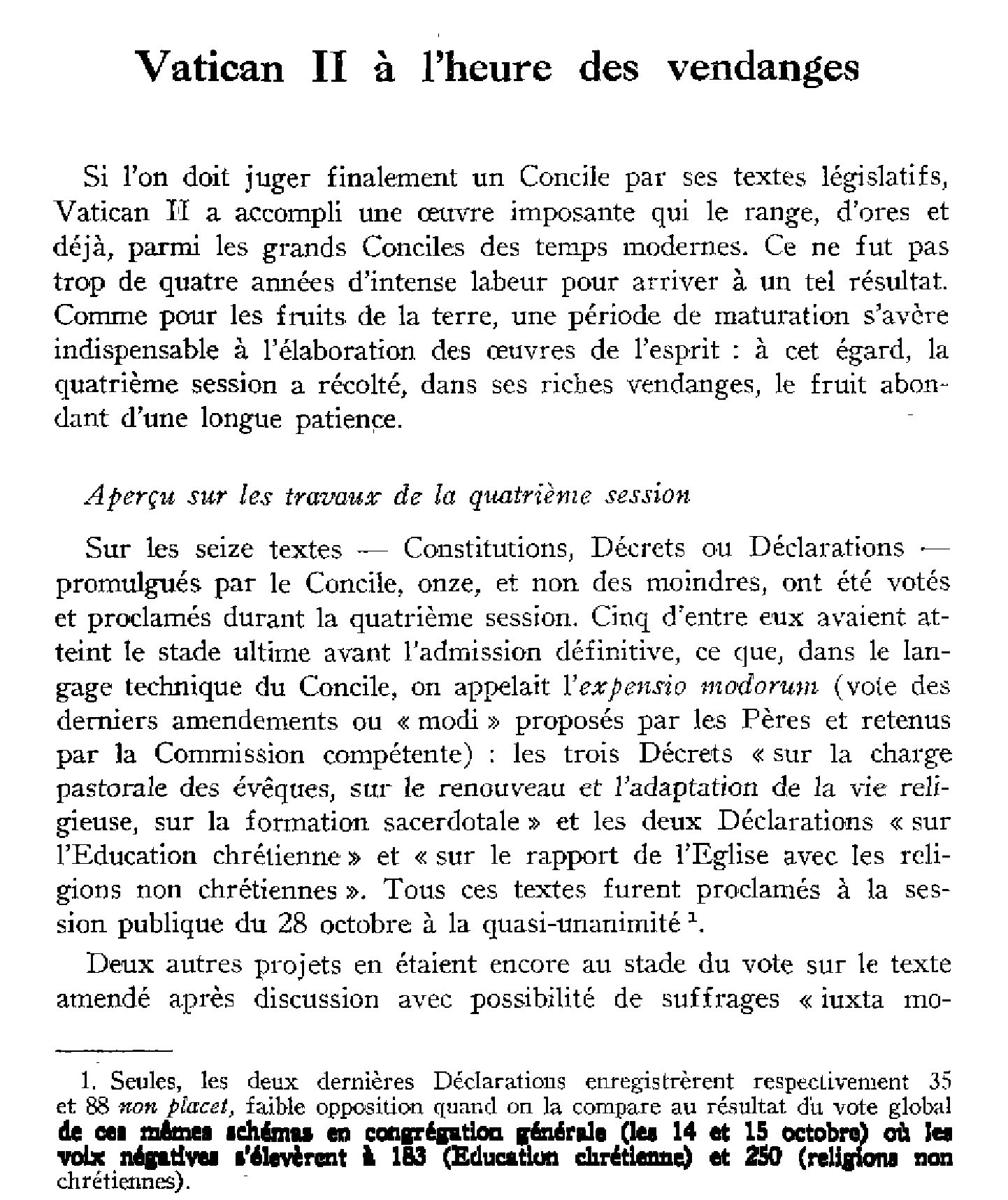 Vatican II à l'heure des vendanges