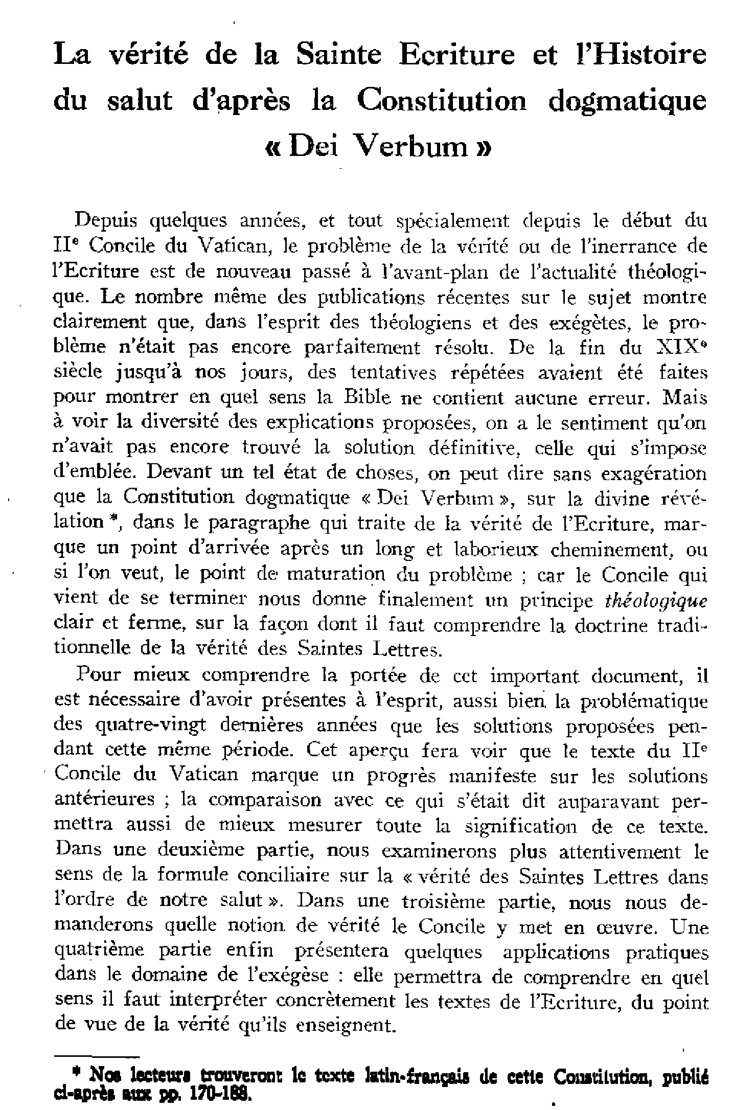 La vérité de la Sainte Écriture et l'Histoire du salut d'après la Constitution dogmatique Dei verbum