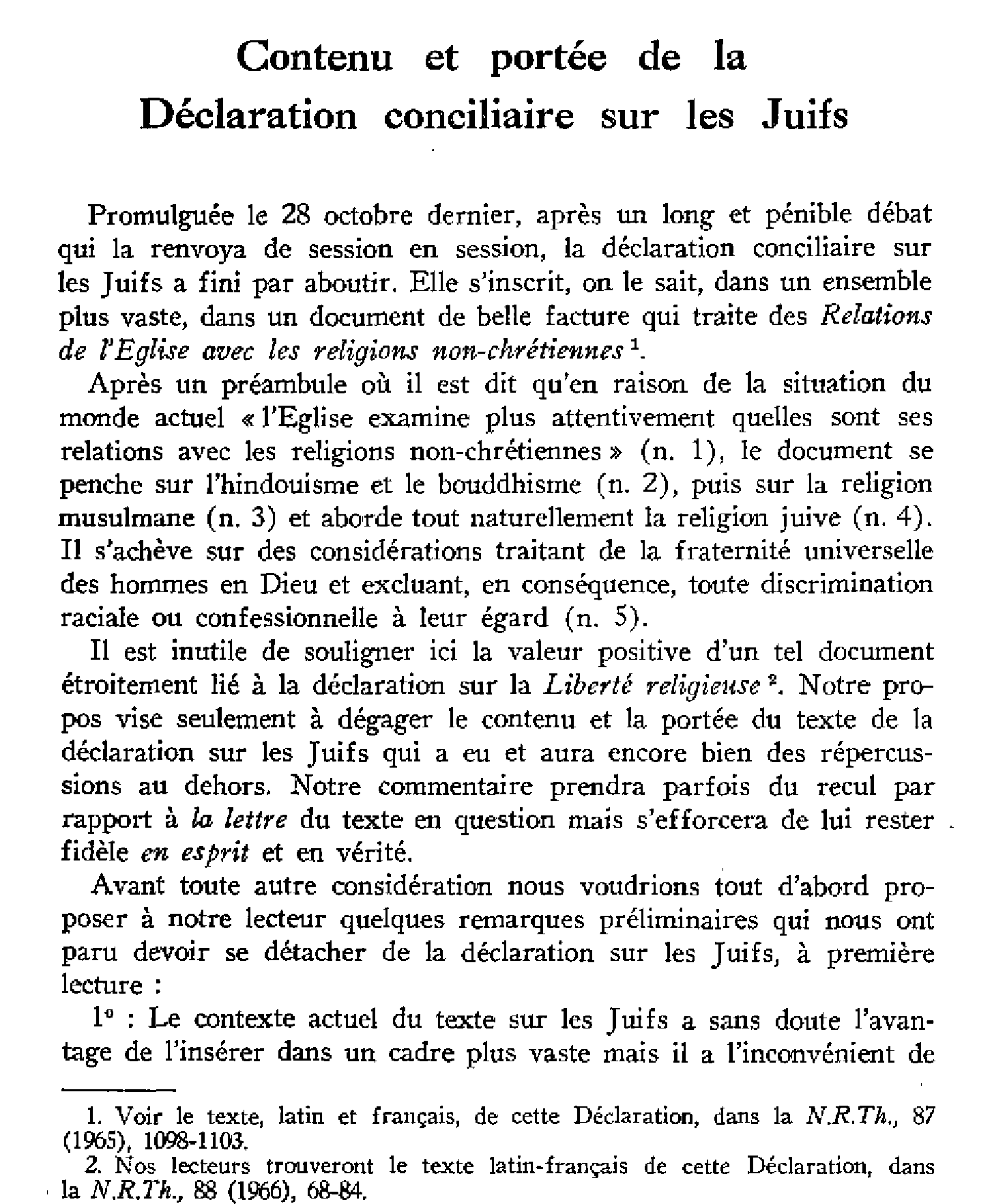 Contenu et porté de la Déclaration conciliaire sur les Juifs