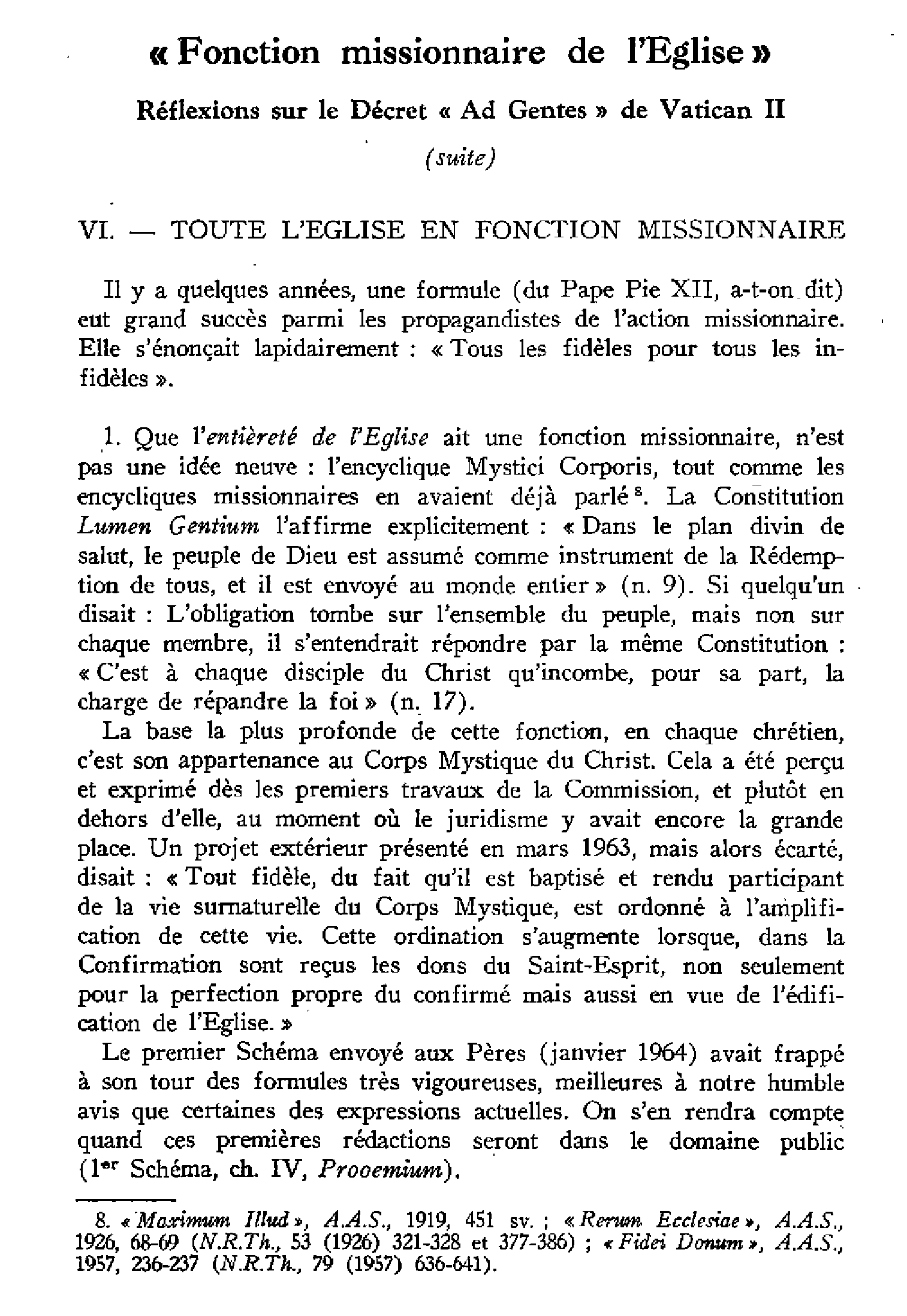 «Fonction missionnaire de l'Église». Réflexion sur le Décret Ad gentes de Vatican II (suite)
